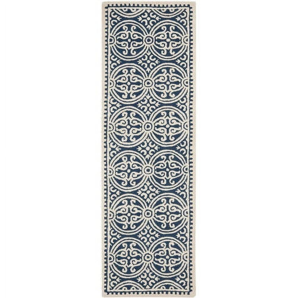 Hand-Tufted Navy Blue and Ivory Wool Runner Rug, 2'6" x 10'