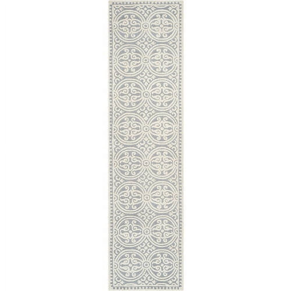 Ivory and Silver Geometric Wool Runner Rug, 2'6" x 16'