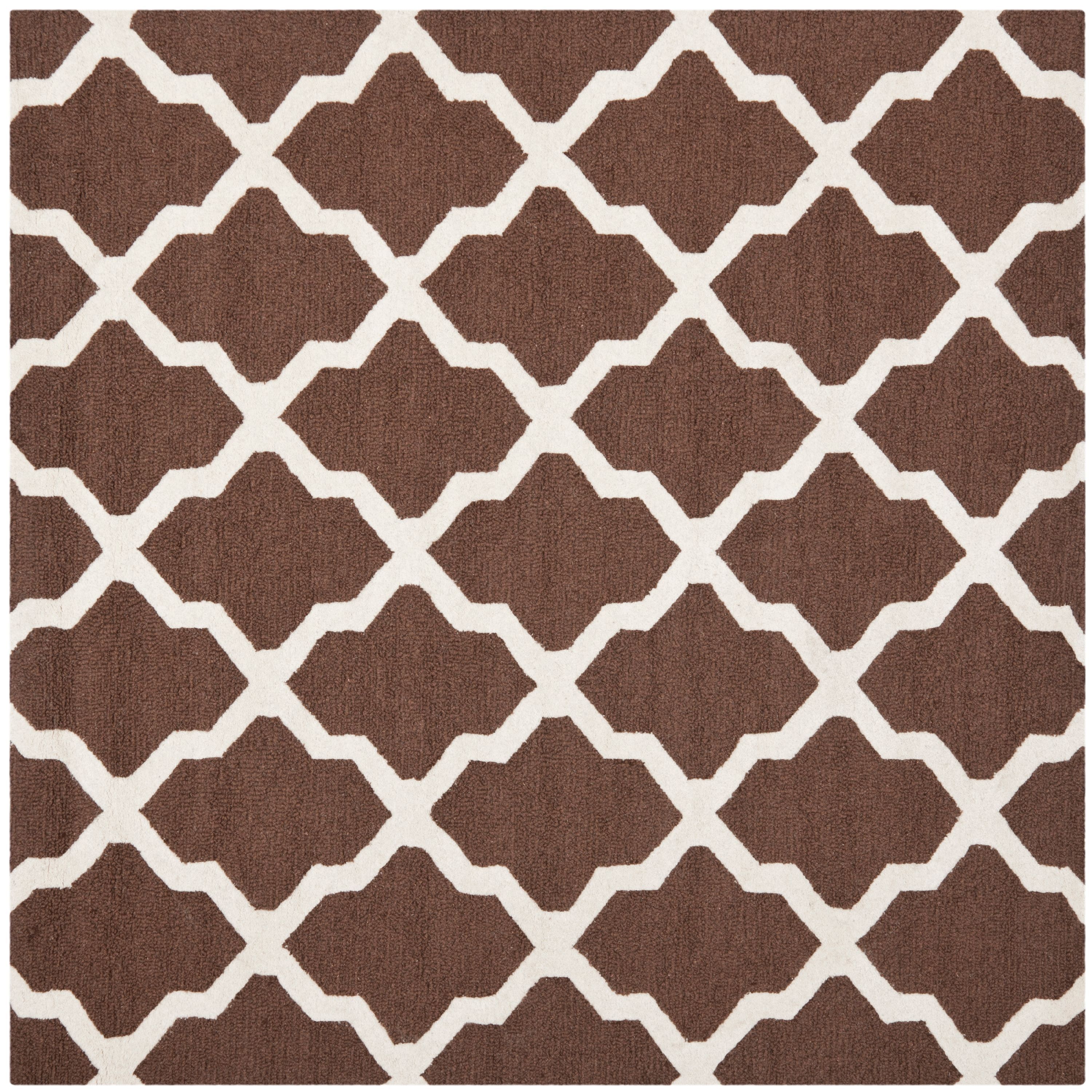 Ivory and Dark Brown Hand-Tufted Wool Square Rug, 4' x 4'