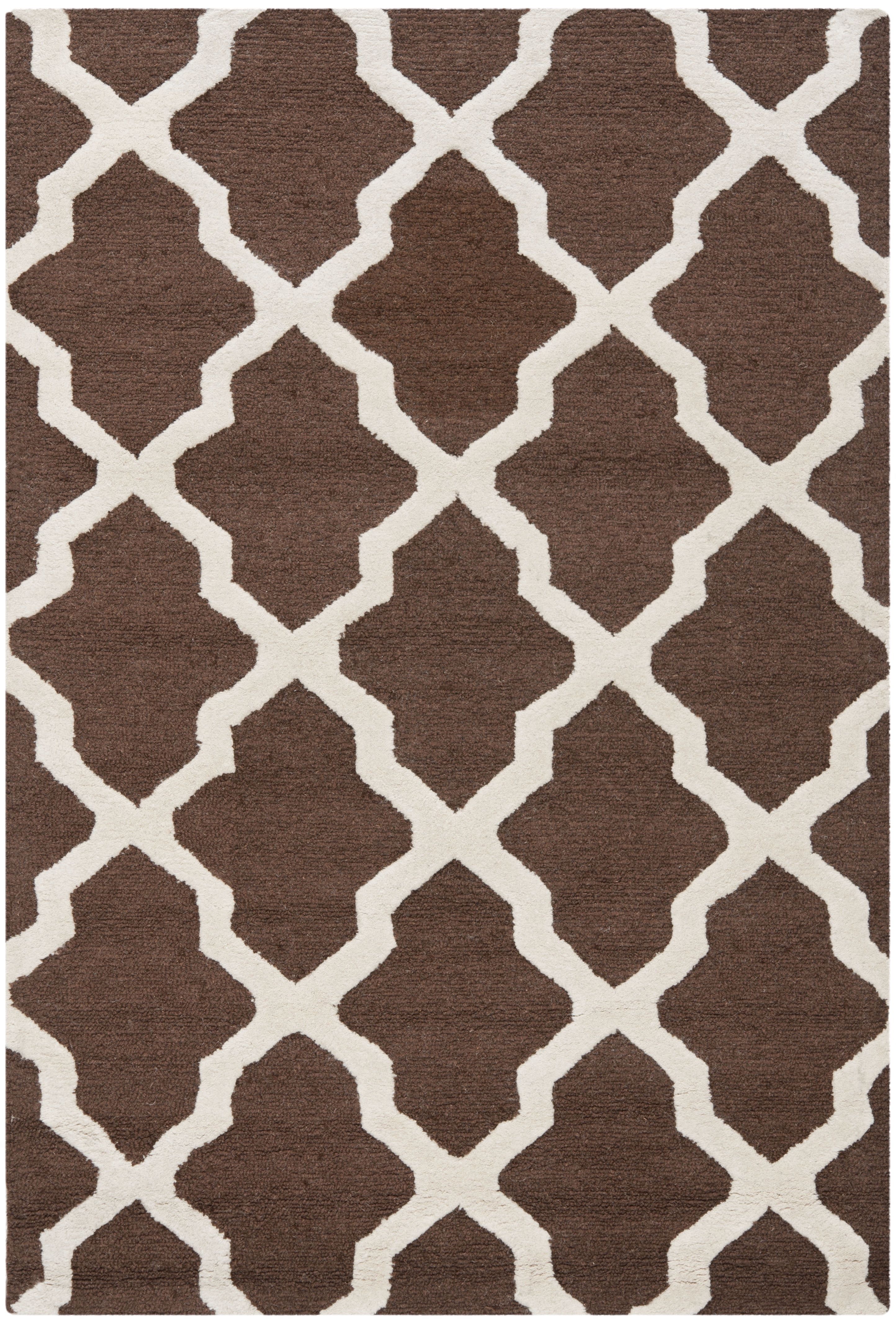 Handmade Dark Brown and Ivory Wool Geometric 4' x 6' Rug