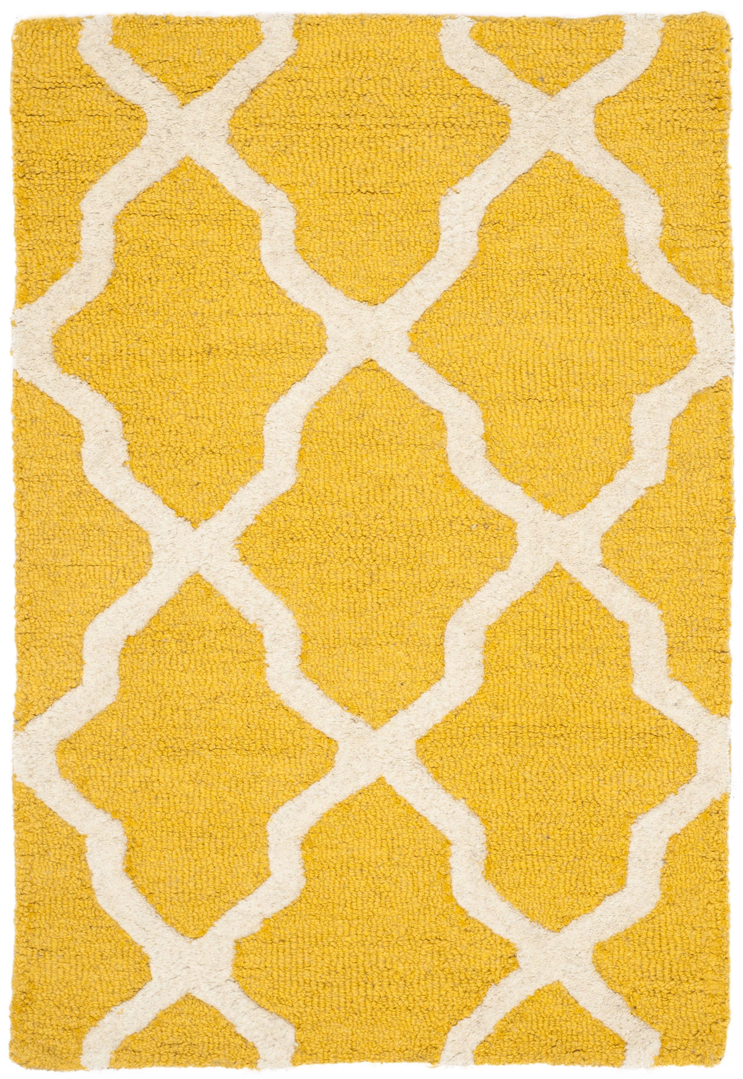 Gold and Ivory Hand-Tufted Wool Square Rug