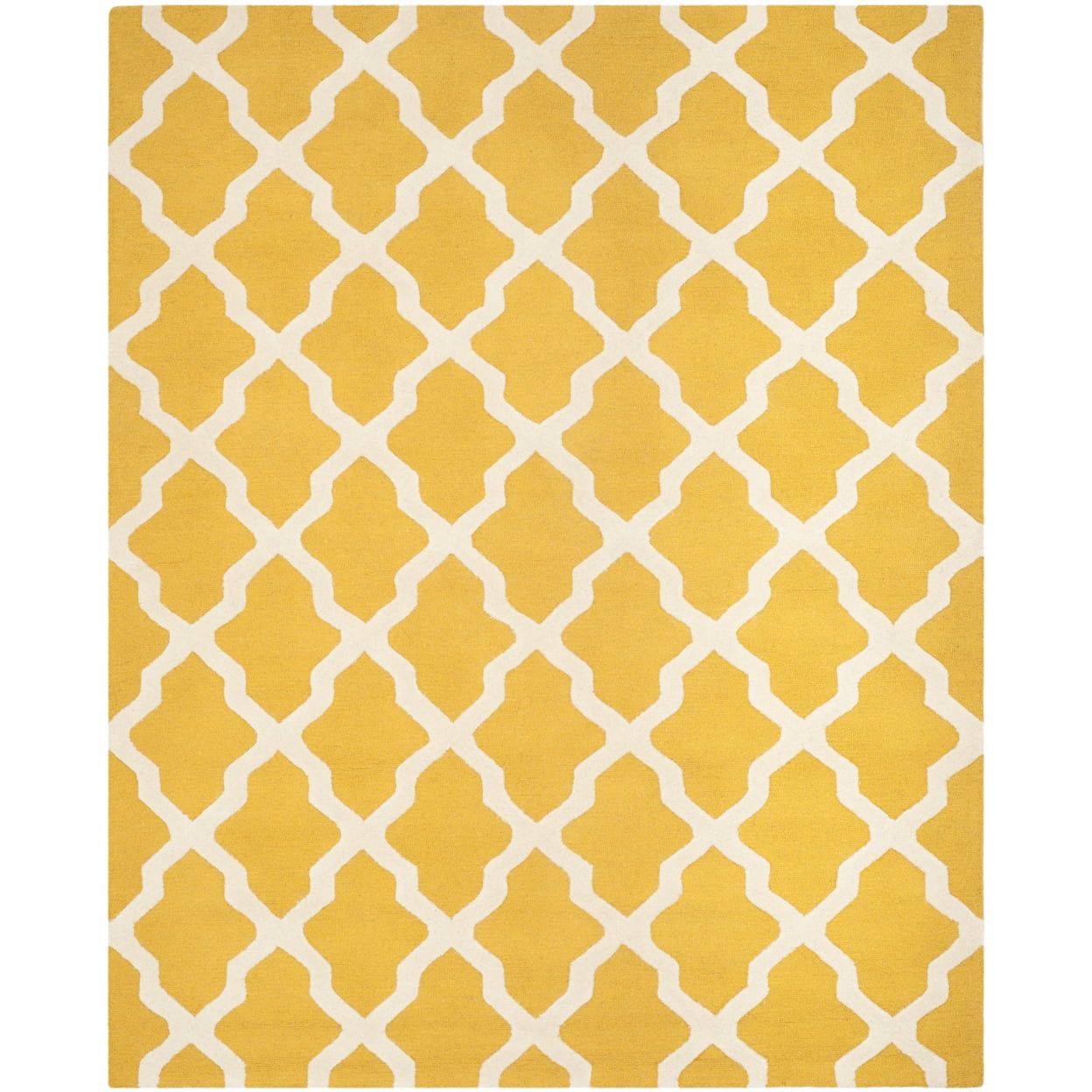 Gold and Ivory Geometric Hand-Tufted Wool 6' x 9' Area Rug