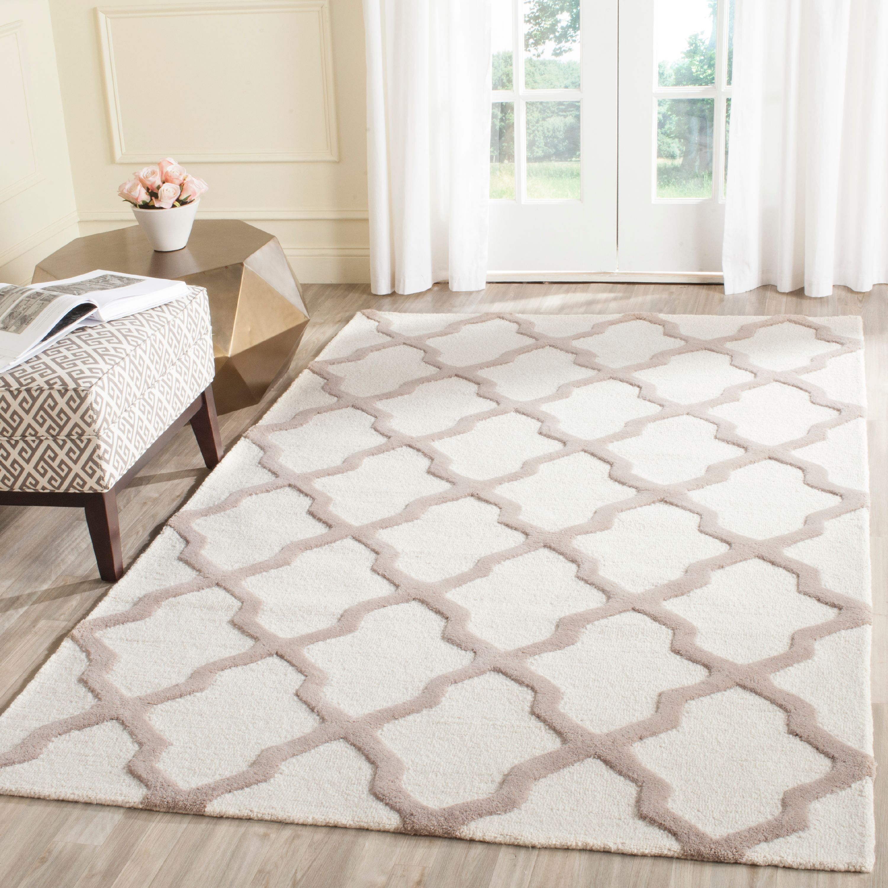 Ivory and Beige 10' Square Hand-Tufted Wool Area Rug