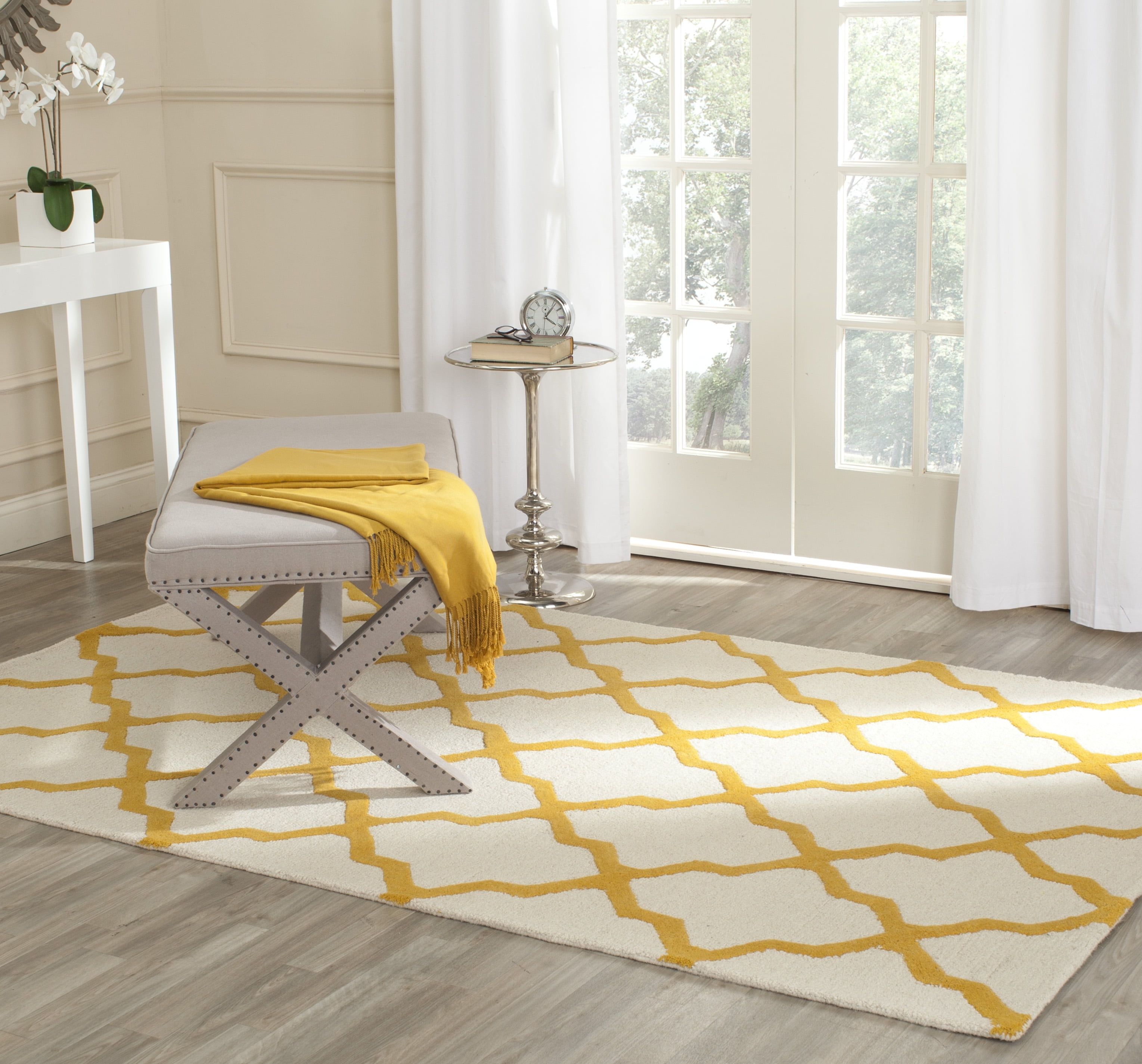 Ivory and Gold Hand-Tufted Wool Area Rug 11' x 15'