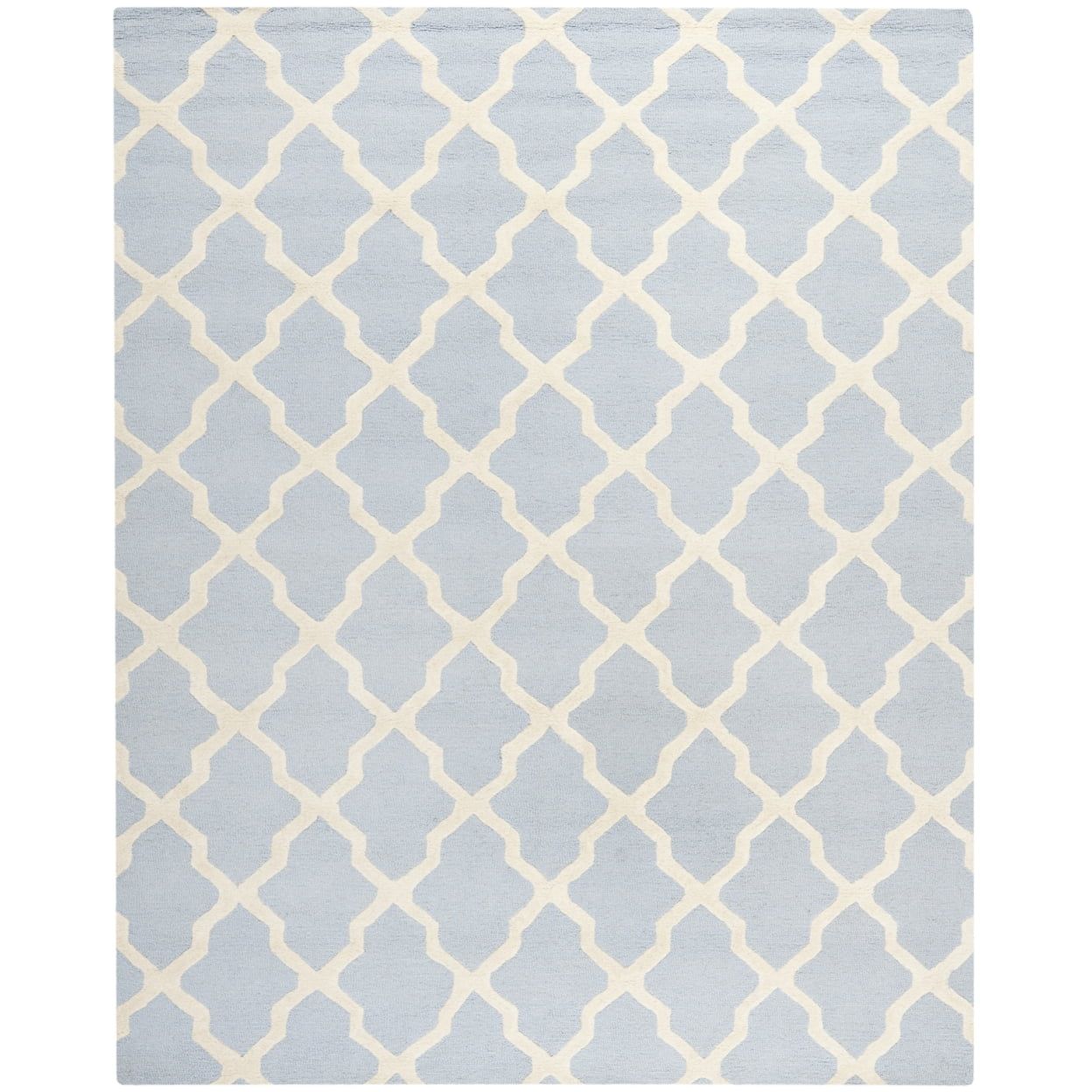 Light Blue and Ivory Geometric Wool Area Rug, 7'6" x 9'6"