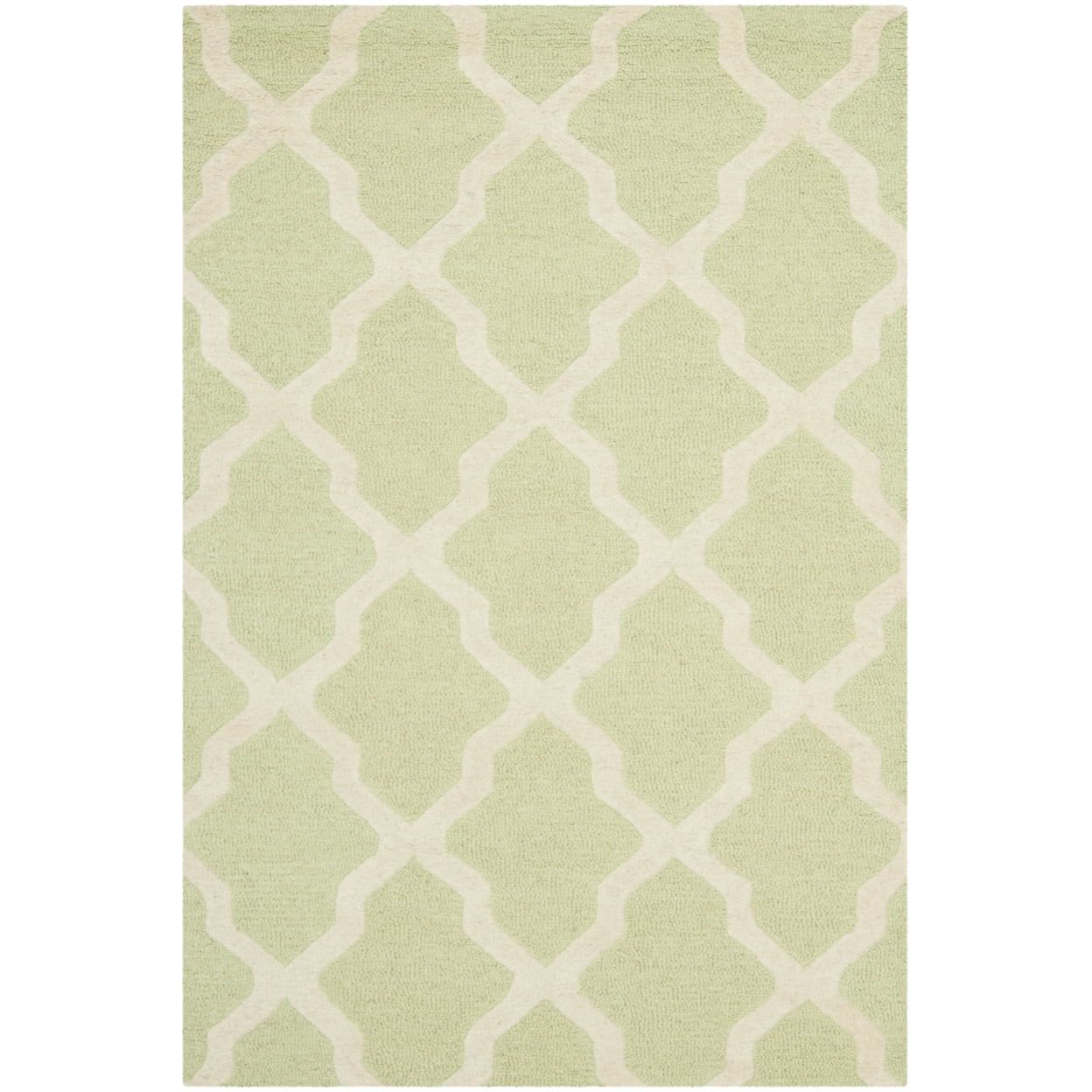 Light Green and Ivory Hand-Tufted Wool Area Rug, 4' x 6'