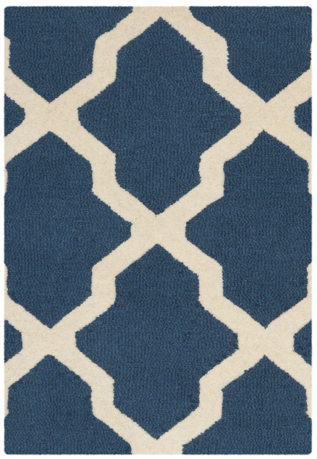 Navy Blue and Ivory Hand-Tufted Wool Geometric Rug, 2' x 3'