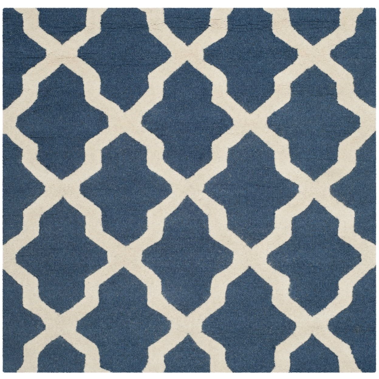 Navy Blue and Ivory Hand-Tufted Wool Geometric Rug, 4' x 4'