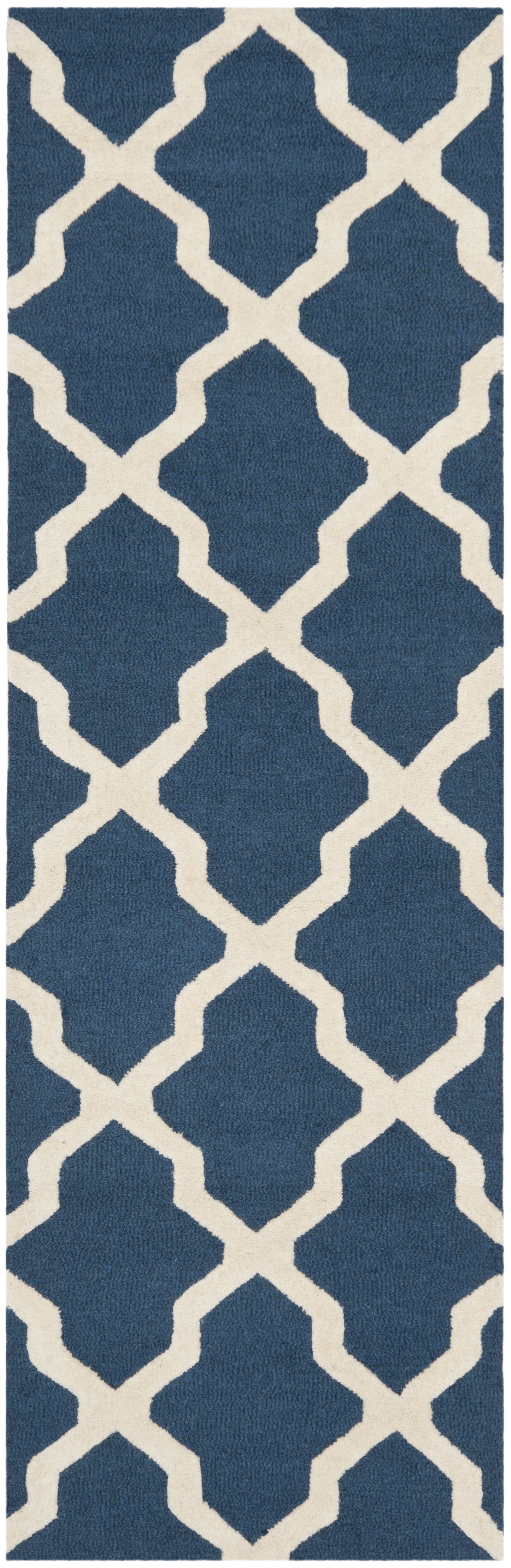 SAFAVIEH Cambridge Liam Geometric Wool Runner Rug, Navy Blue/Ivory, 2'6" x 18'