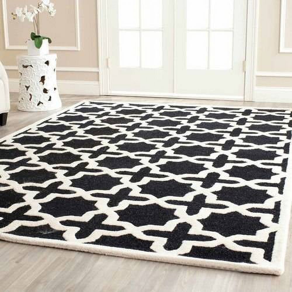 Hand-Tufted Black and Ivory Wool Geometric Area Rug, 11' x 15'