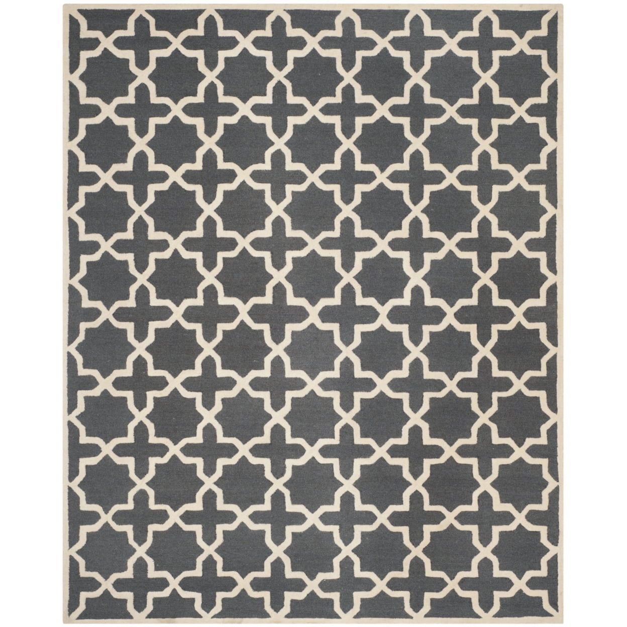 Dark Grey and Ivory Geometric Wool 9' x 12' Area Rug