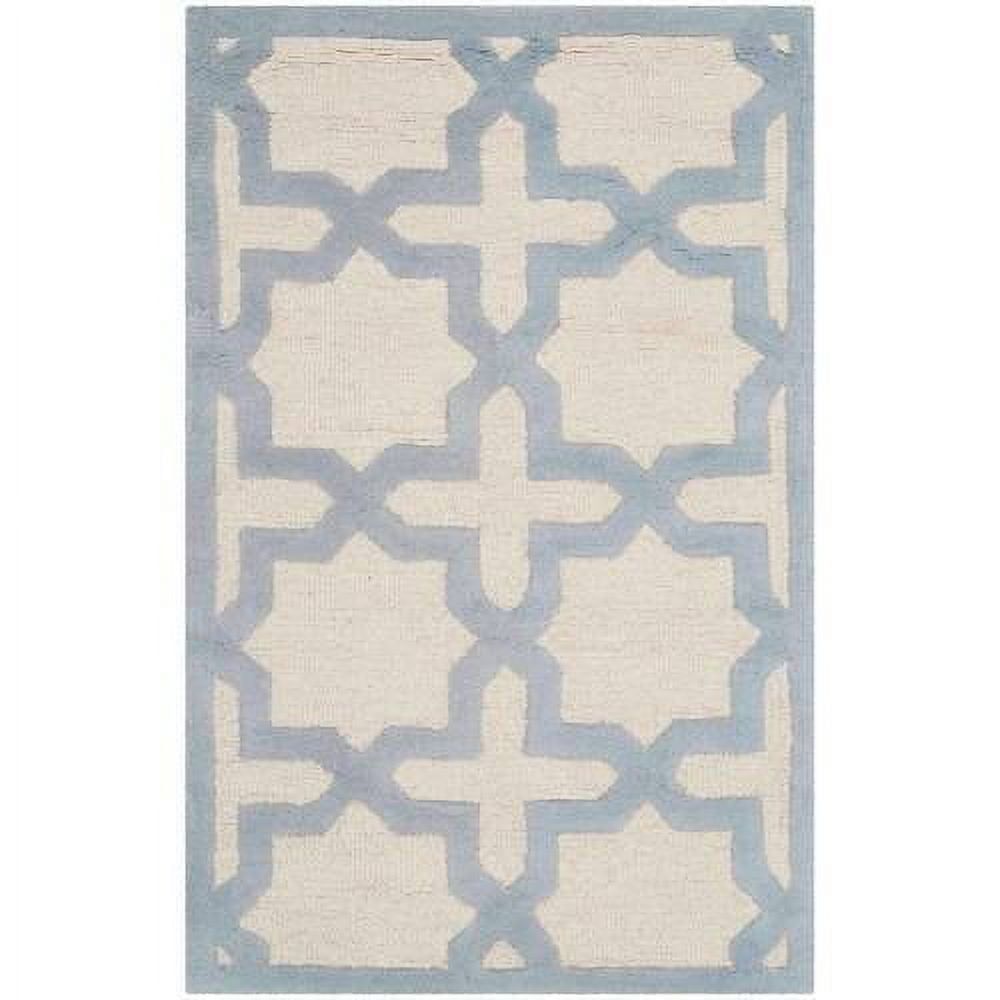 Ivory and Light Blue Hand-Tufted Wool Geometric Rug, 4' x 6'