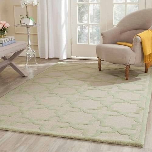 Ivory and Light Green Hand-Tufted Wool Area Rug, 5' x 8'