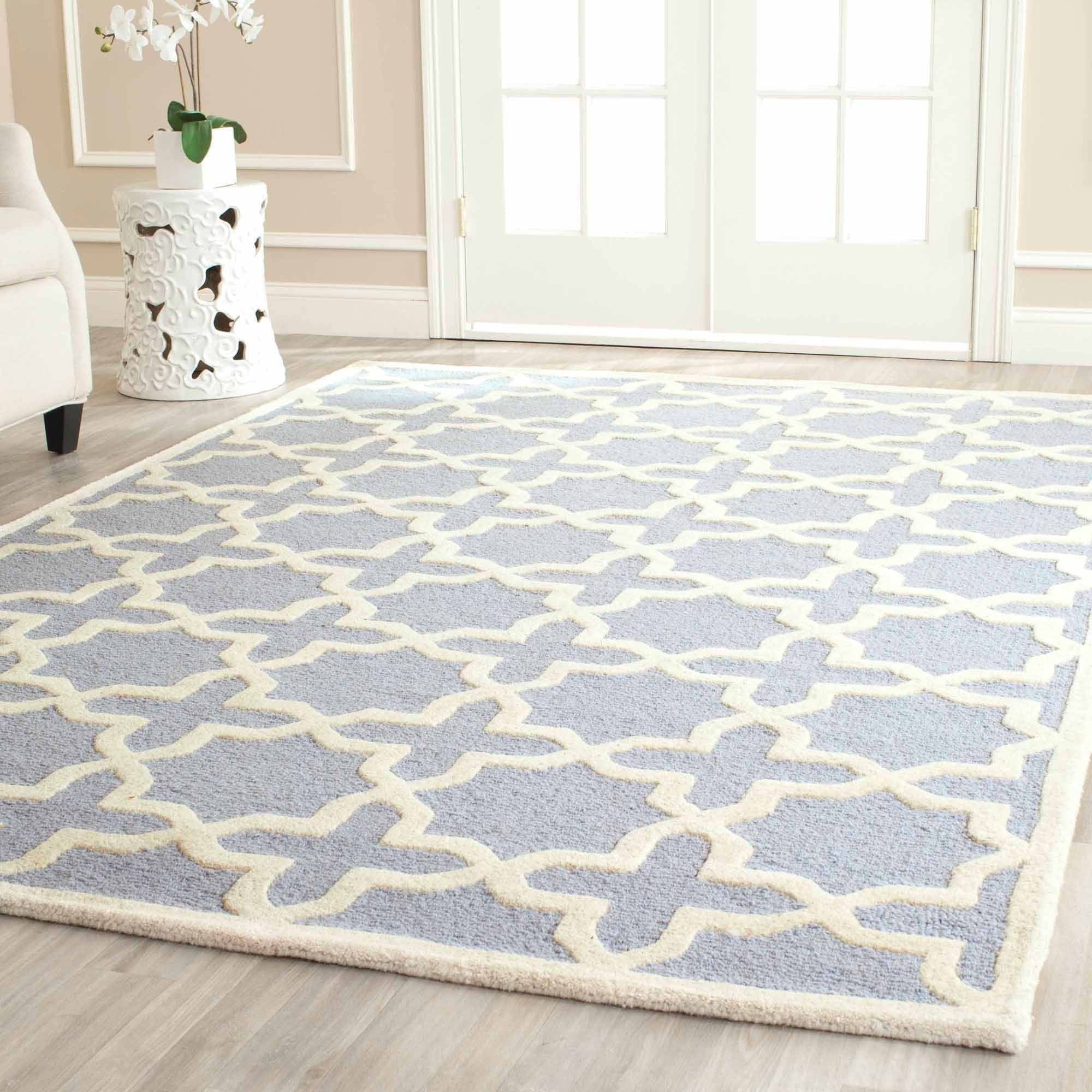 Light Blue and Ivory Hand-Tufted Wool Area Rug, 10' x 14'