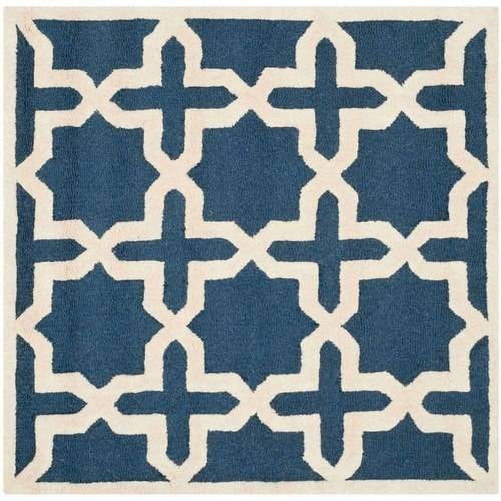 Hand-Tufted Cambridge Square Wool Rug in Navy Blue & Ivory, 10' x 10'