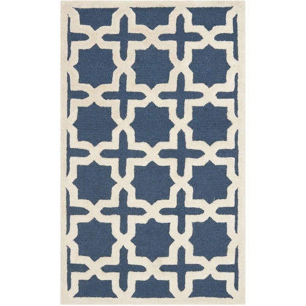 Handmade Navy Blue and Ivory Tufted Wool Round Rug