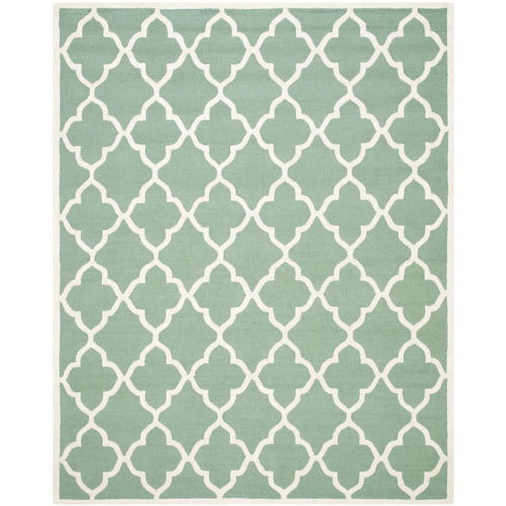 Teal and Ivory Handmade Wool Geometric Area Rug, 3' x 5'