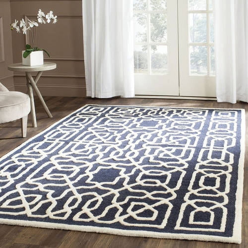 Ivory Navy Hand-Tufted Wool 5' x 8' Rectangular Area Rug
