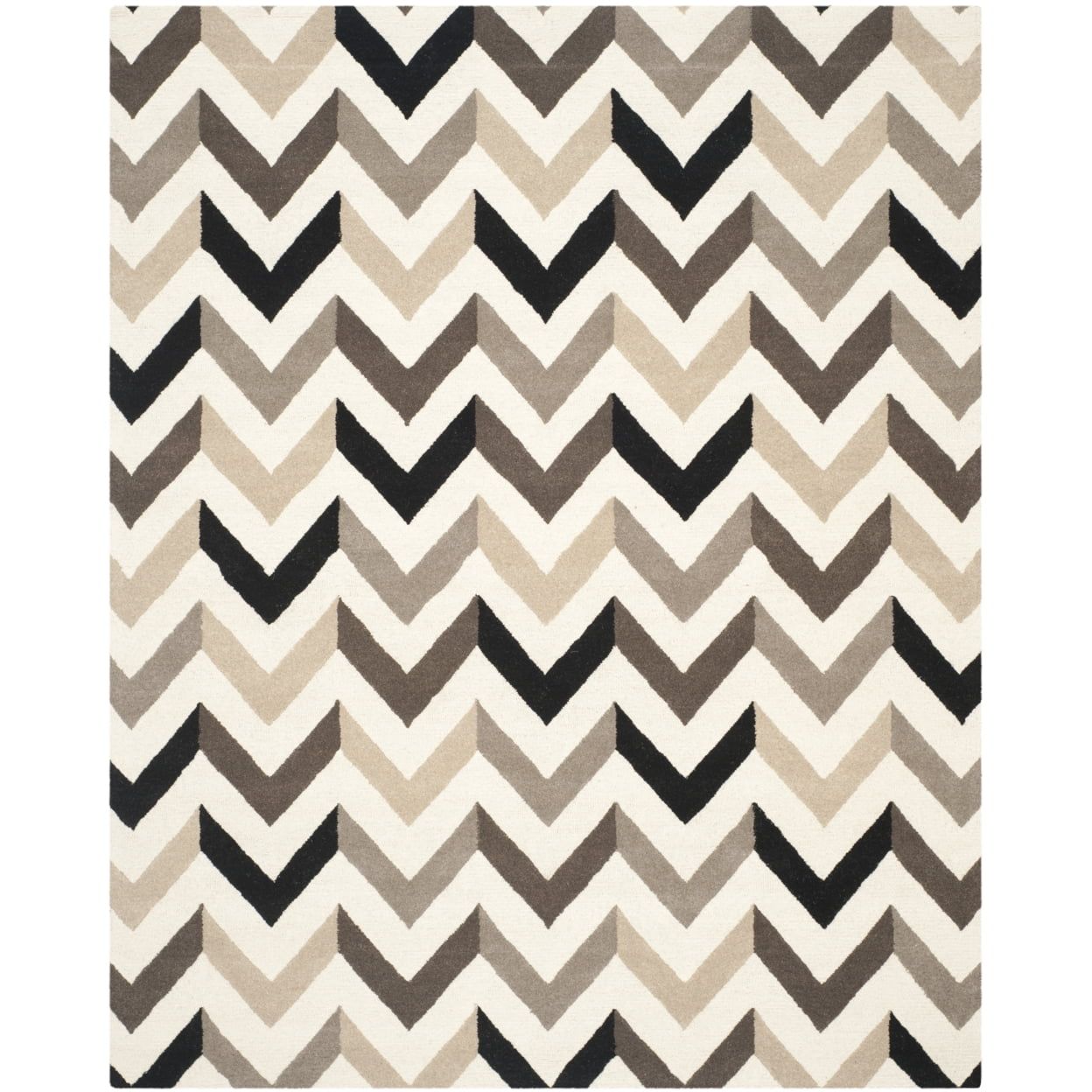 Handmade Black and Ivory Wool Chevron 10' x 14' Rug