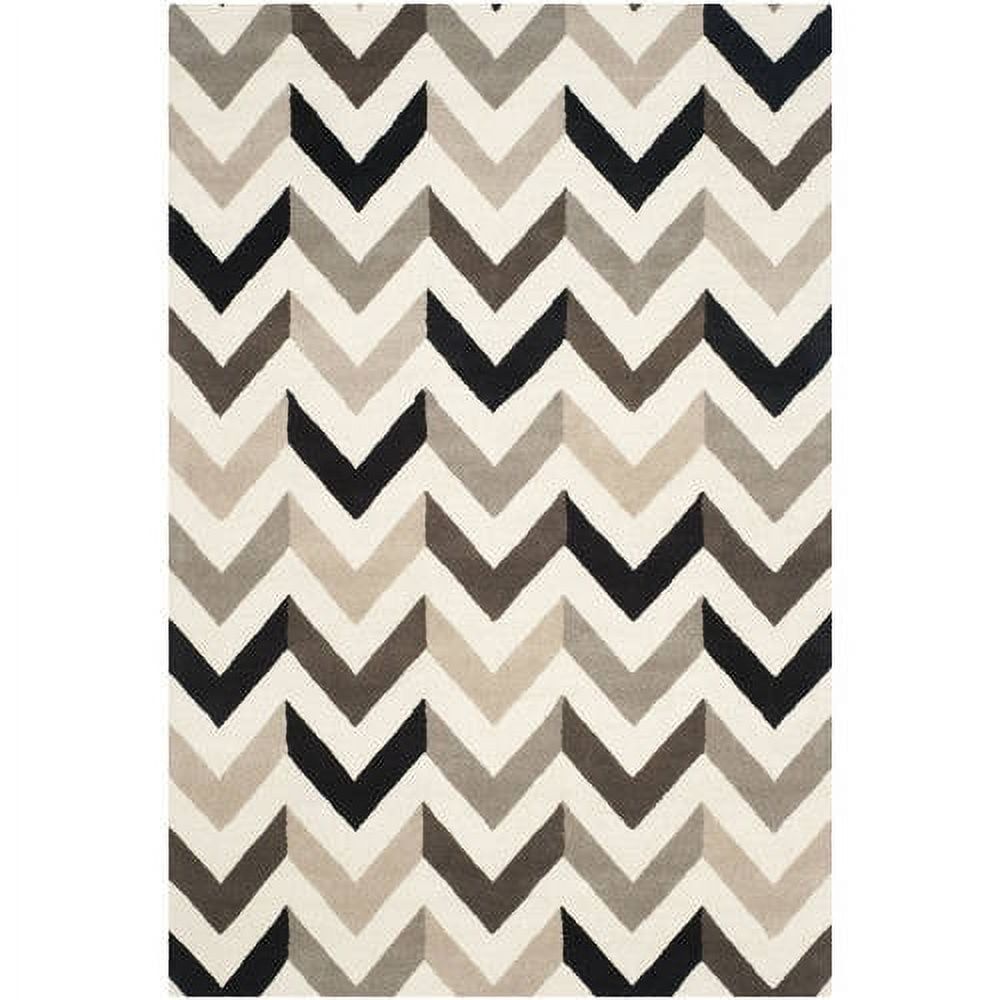 Ivory and Black Hand-Tufted Wool 6' x 9' Rectangular Area Rug