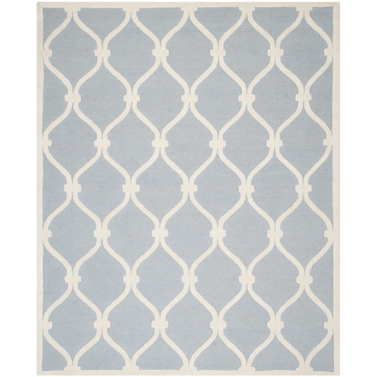 Blue and Ivory Geometric Hand-Tufted Wool 9' x 12' Rug