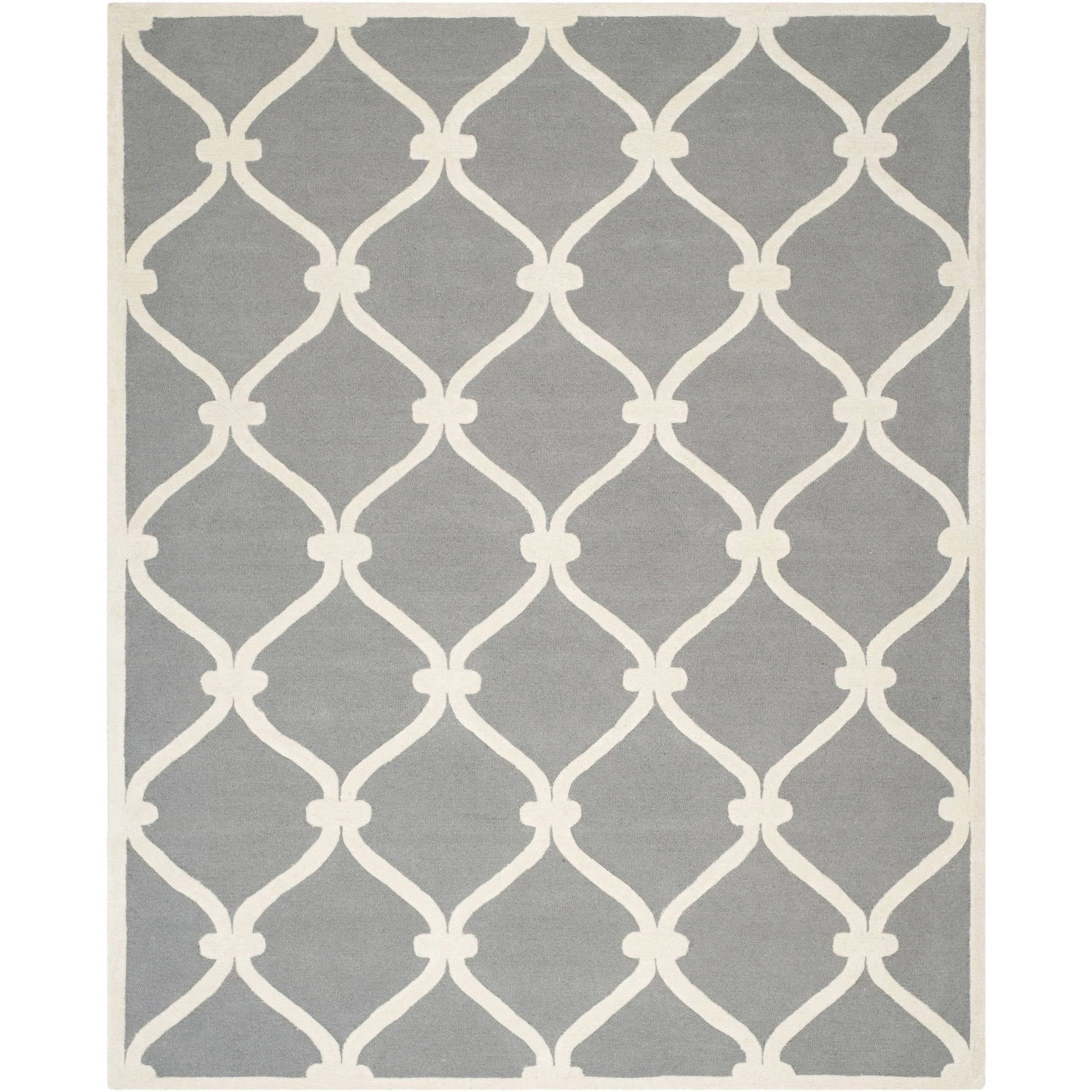 Handmade Tufted Wool Rectangular Rug in Dark Grey Ivory, 8' x 10'