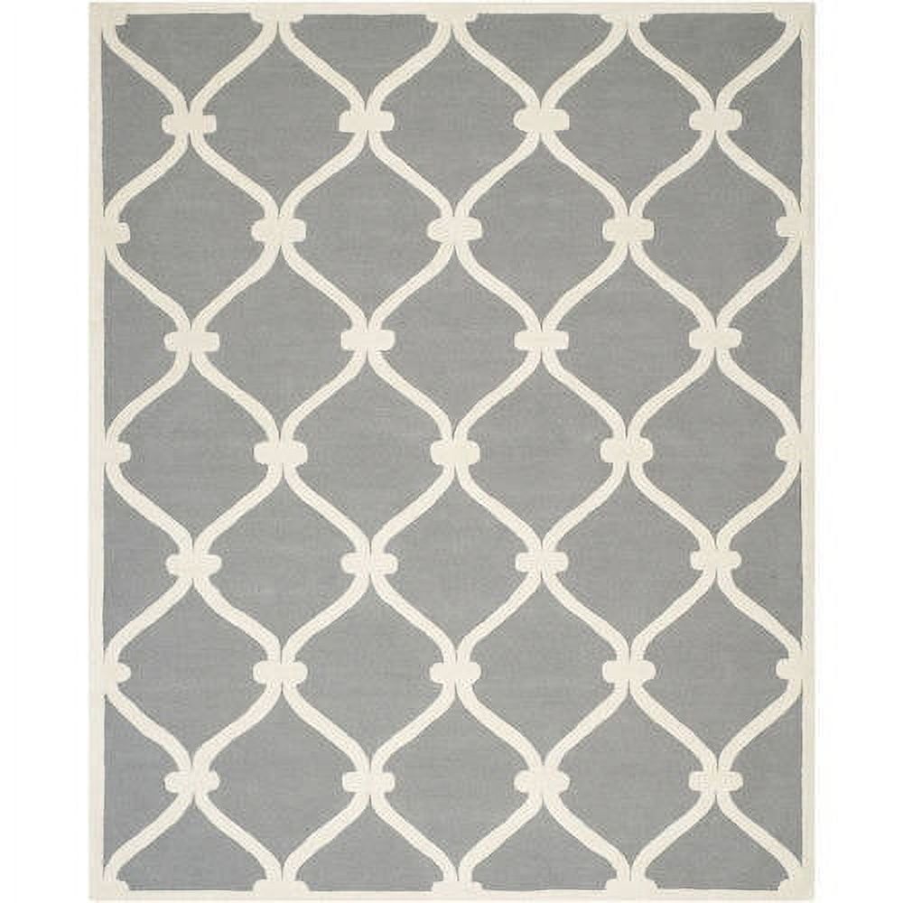 Dark Grey and Ivory Hand-Tufted Wool Geometric Rug, 8' x 8' Square