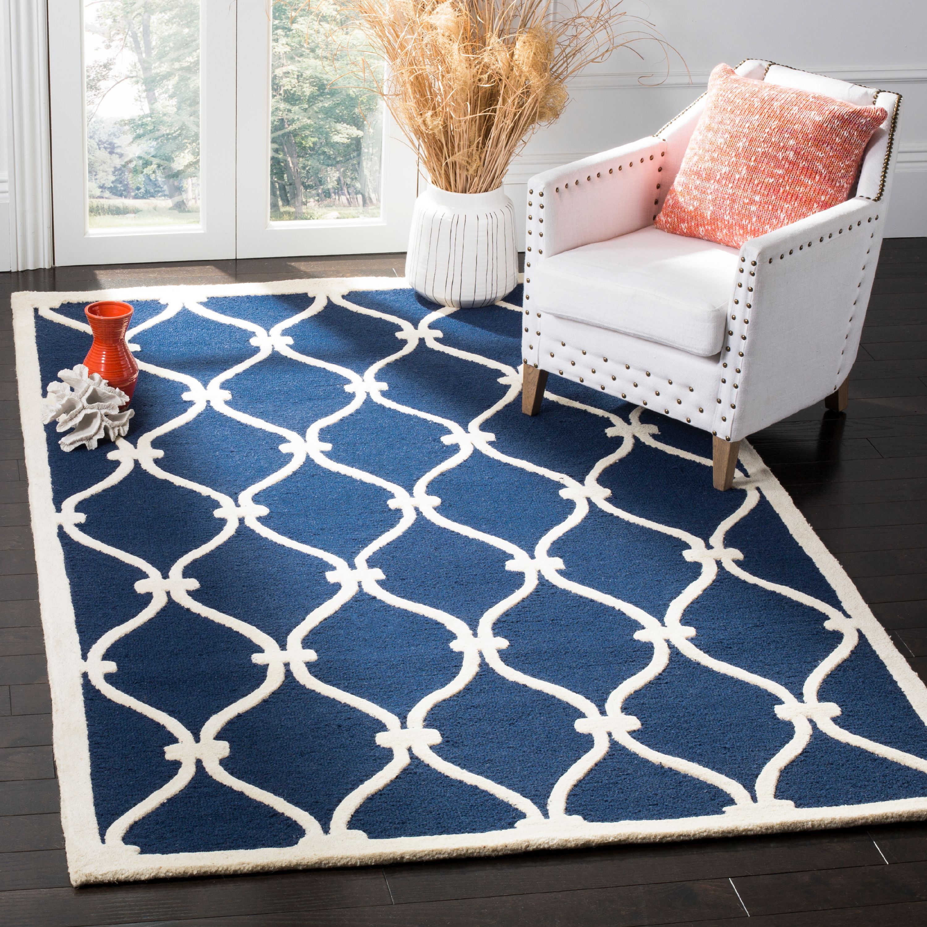 Navy and Ivory 9' x 12' Hand-Tufted Wool Area Rug