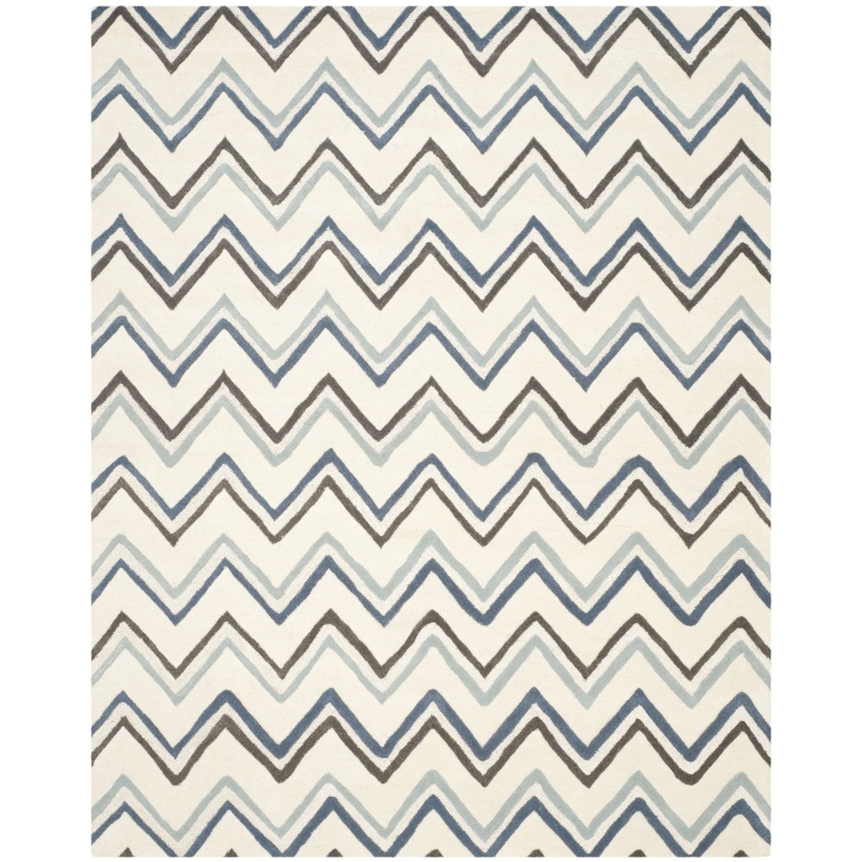 Ivory and Blue Hand-Tufted Wool Zig Zag Rug