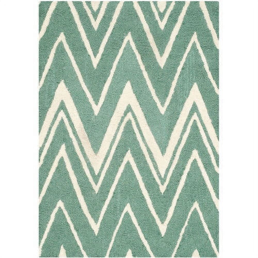 Teal and Ivory Zig Zag Hand-Tufted Wool Rug