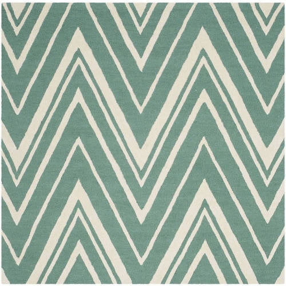 Hand-Tufted Teal & Ivory Wool Square Rug - 6'x6'