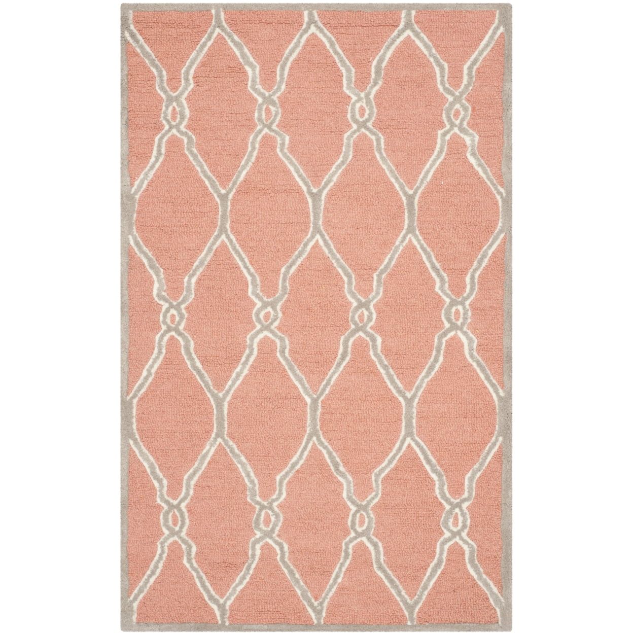 Hand-Tufted Coral and Ivory Wool Geometric Area Rug, 3' x 5'