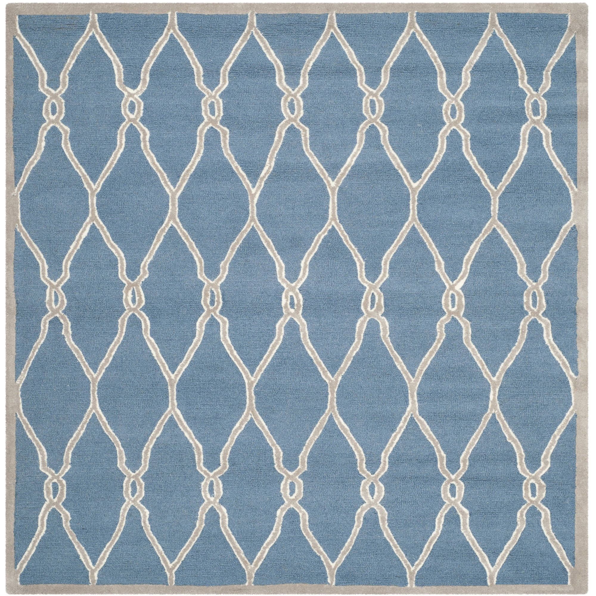 Navy and Ivory Geometric Wool 6' x 6' Square Area Rug