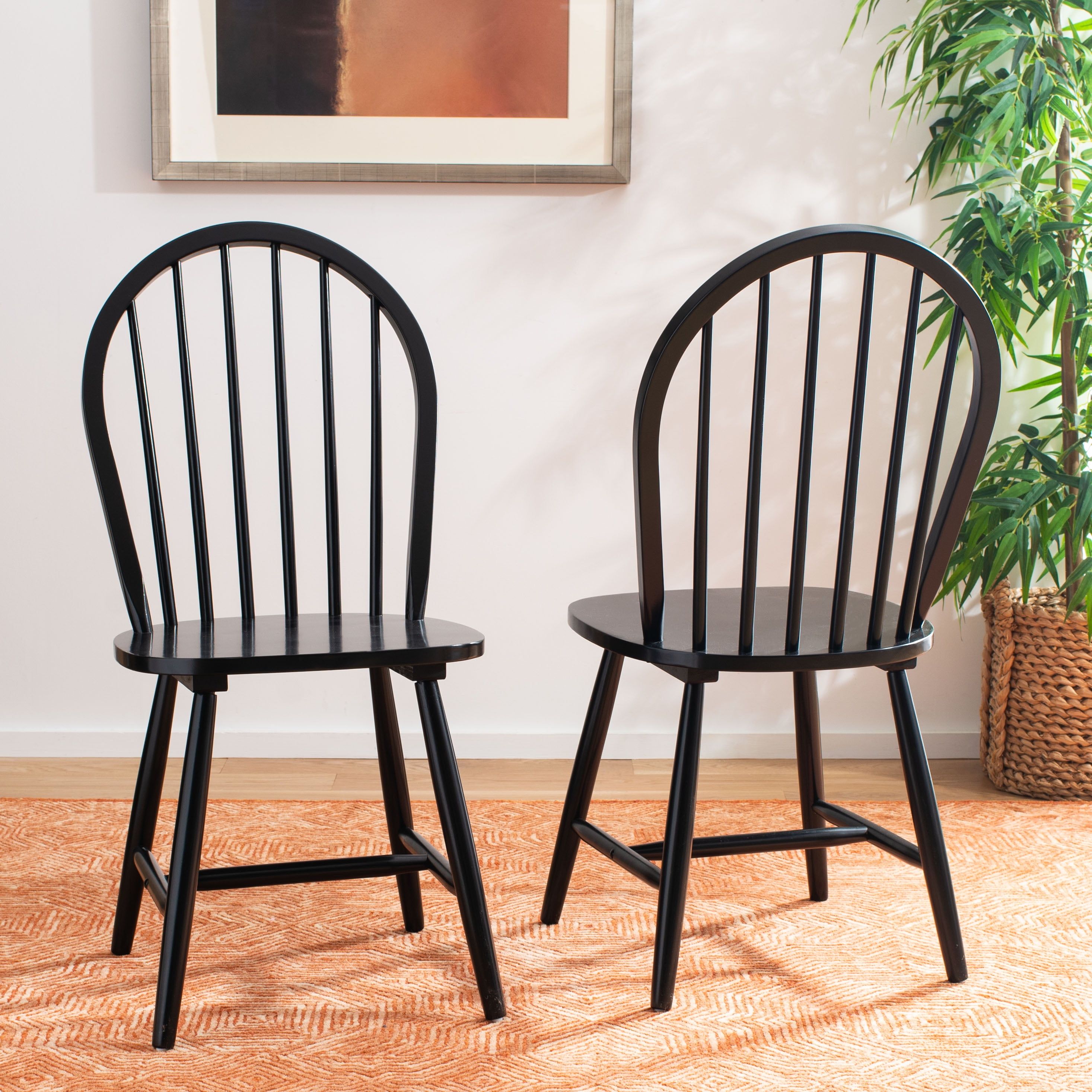 Camden Black Rubberwood Spindle Back Dining Chairs, Set of 2