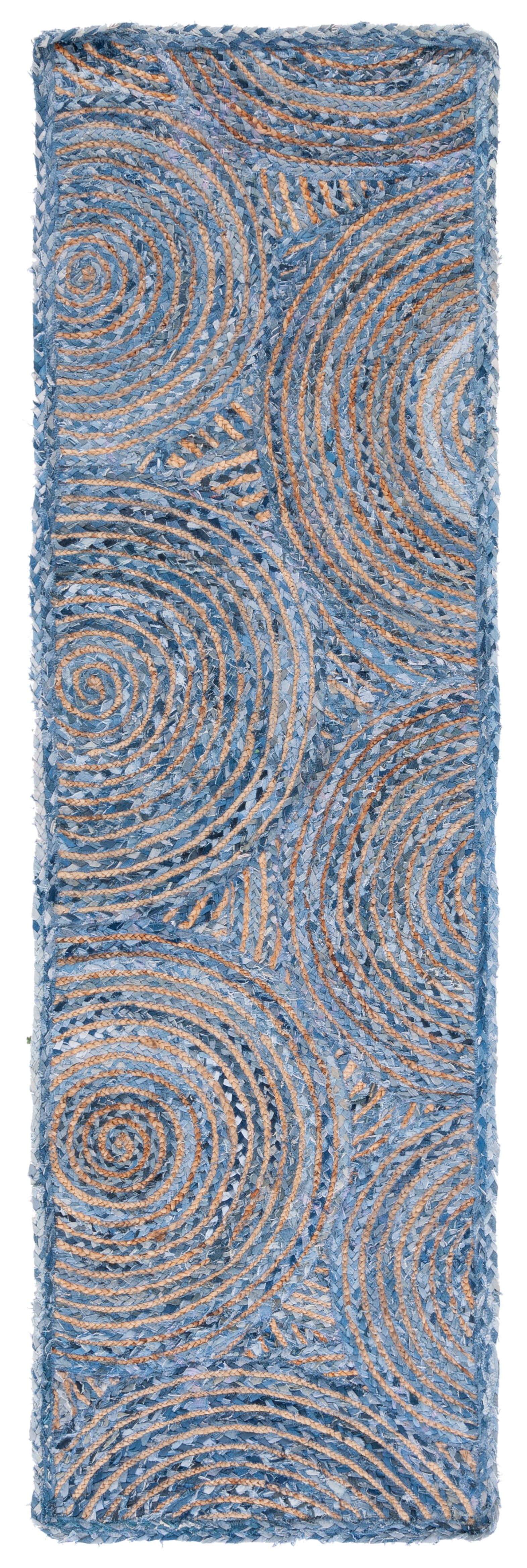 Boho-Chic Hand-Knotted Blue and Natural Jute 27" Runner Rug