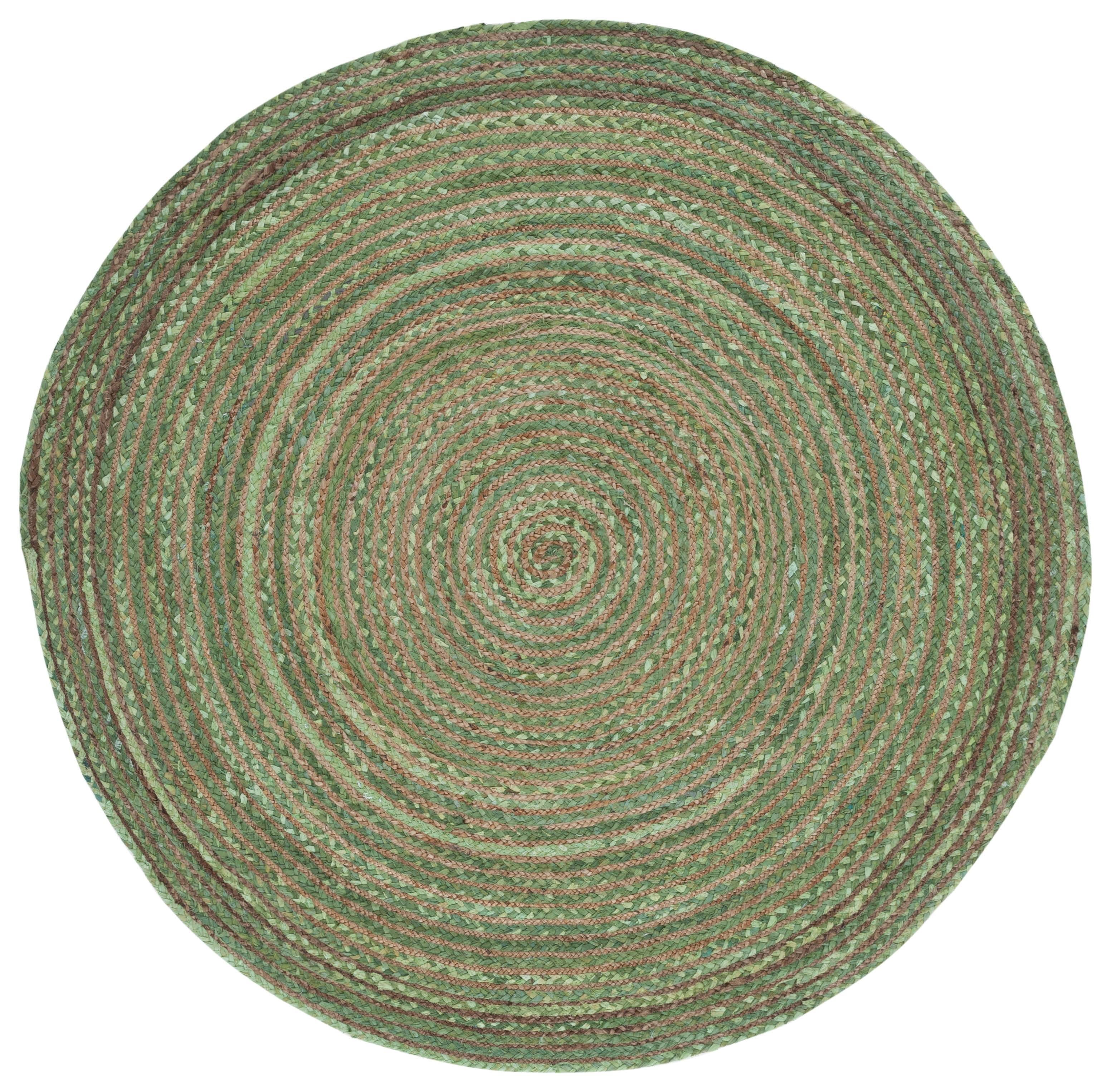 Handwoven Bohemian Jute 4' Round Rug in Green/Natural