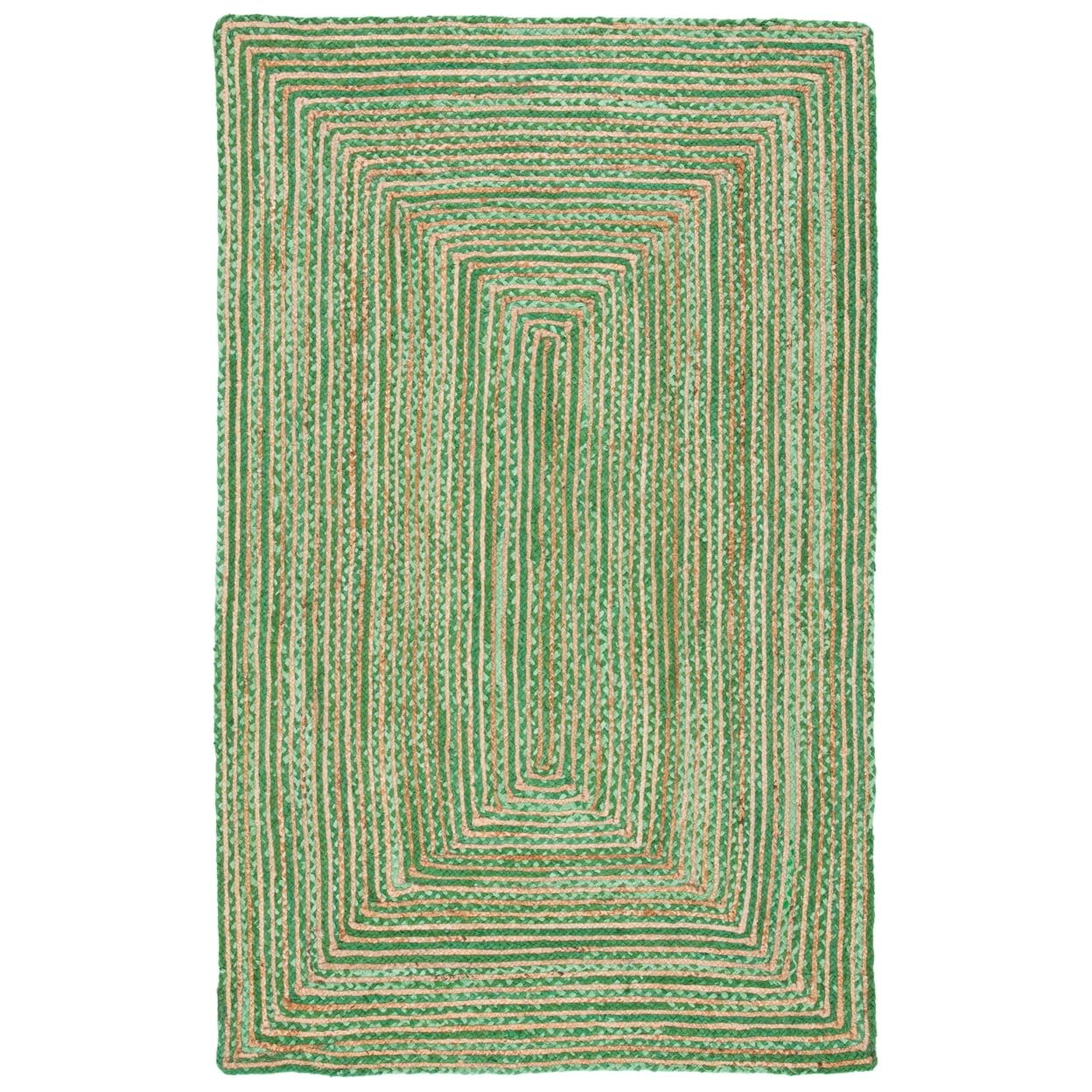 Handwoven Bohemian Jute 4' Round Rug in Green/Natural