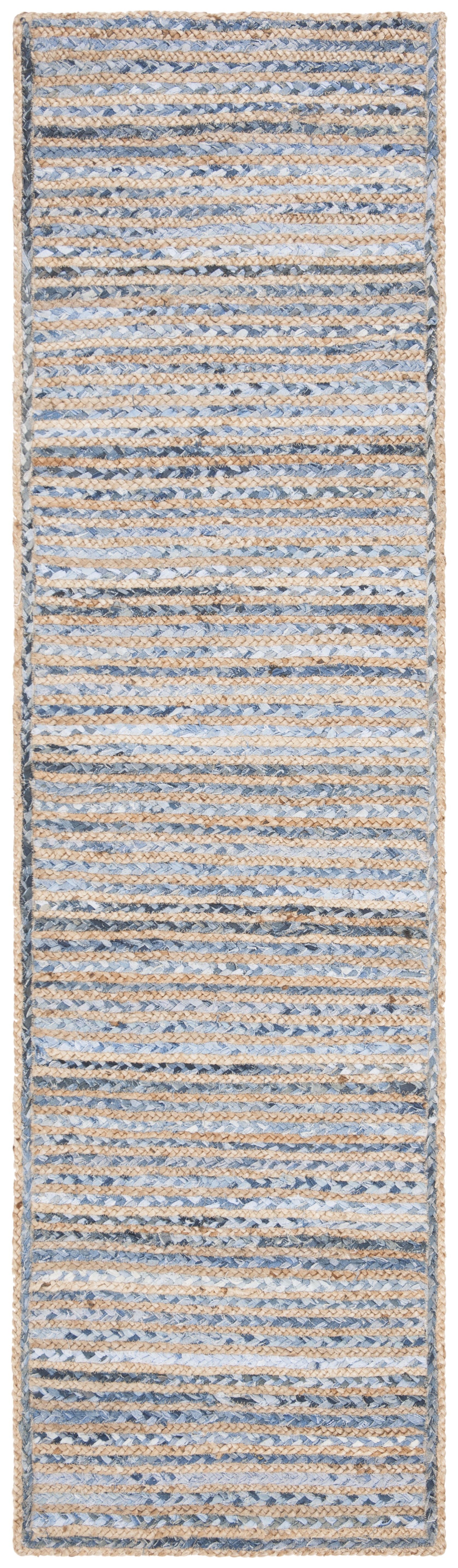 Handwoven Blue and Natural Jute Braided Rug, 2' 3" x 6'