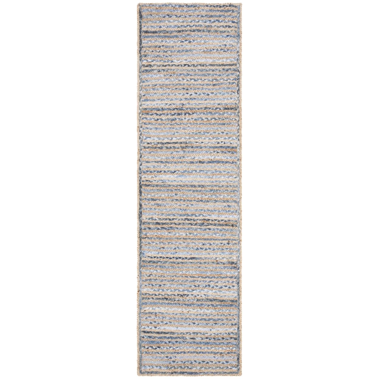 Handwoven Blue and Natural Jute Braided Rug, 2' 3" x 6'