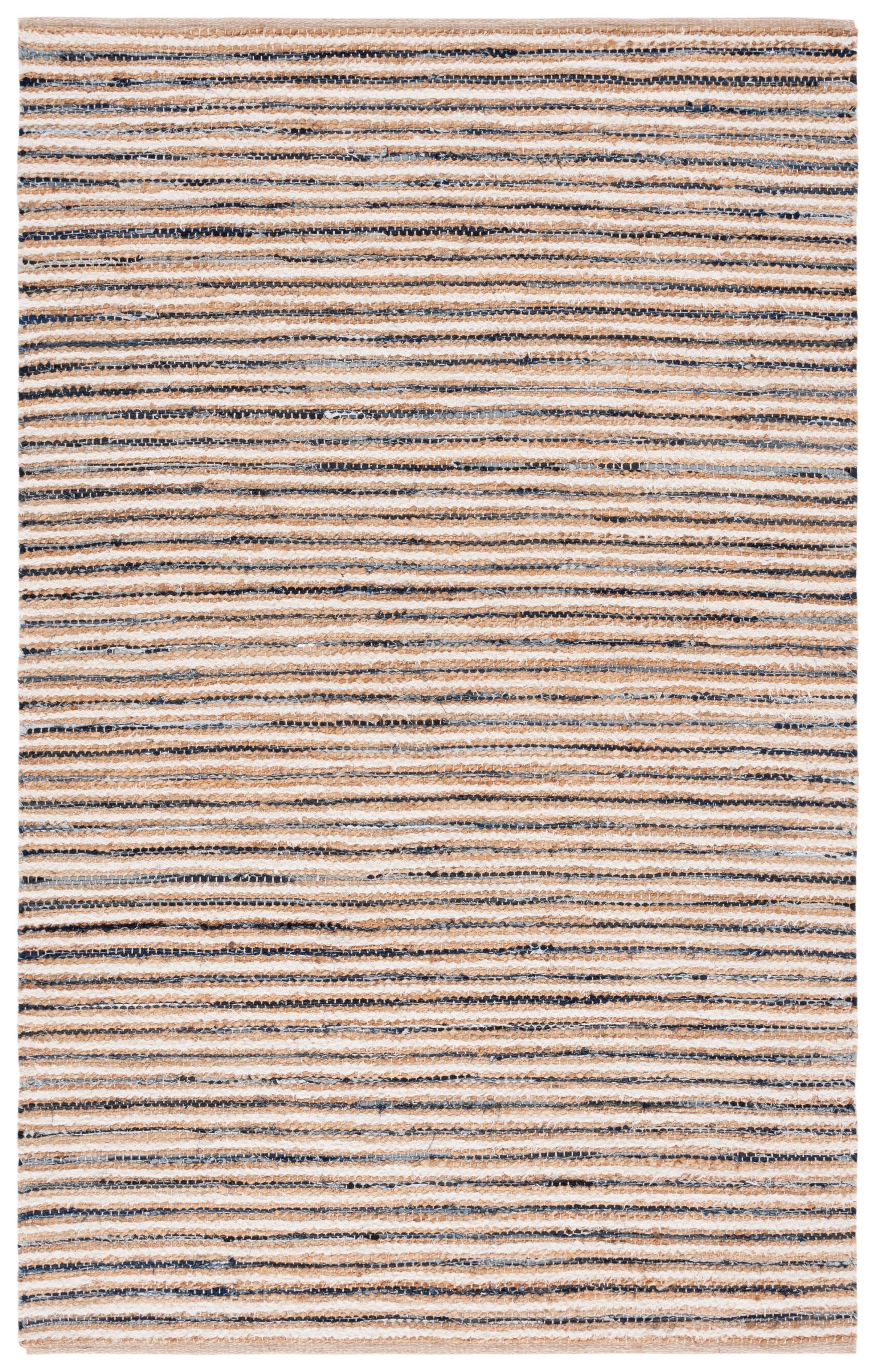 Natural Navy Hand-Knotted Cotton Striped 3' x 5' Area Rug