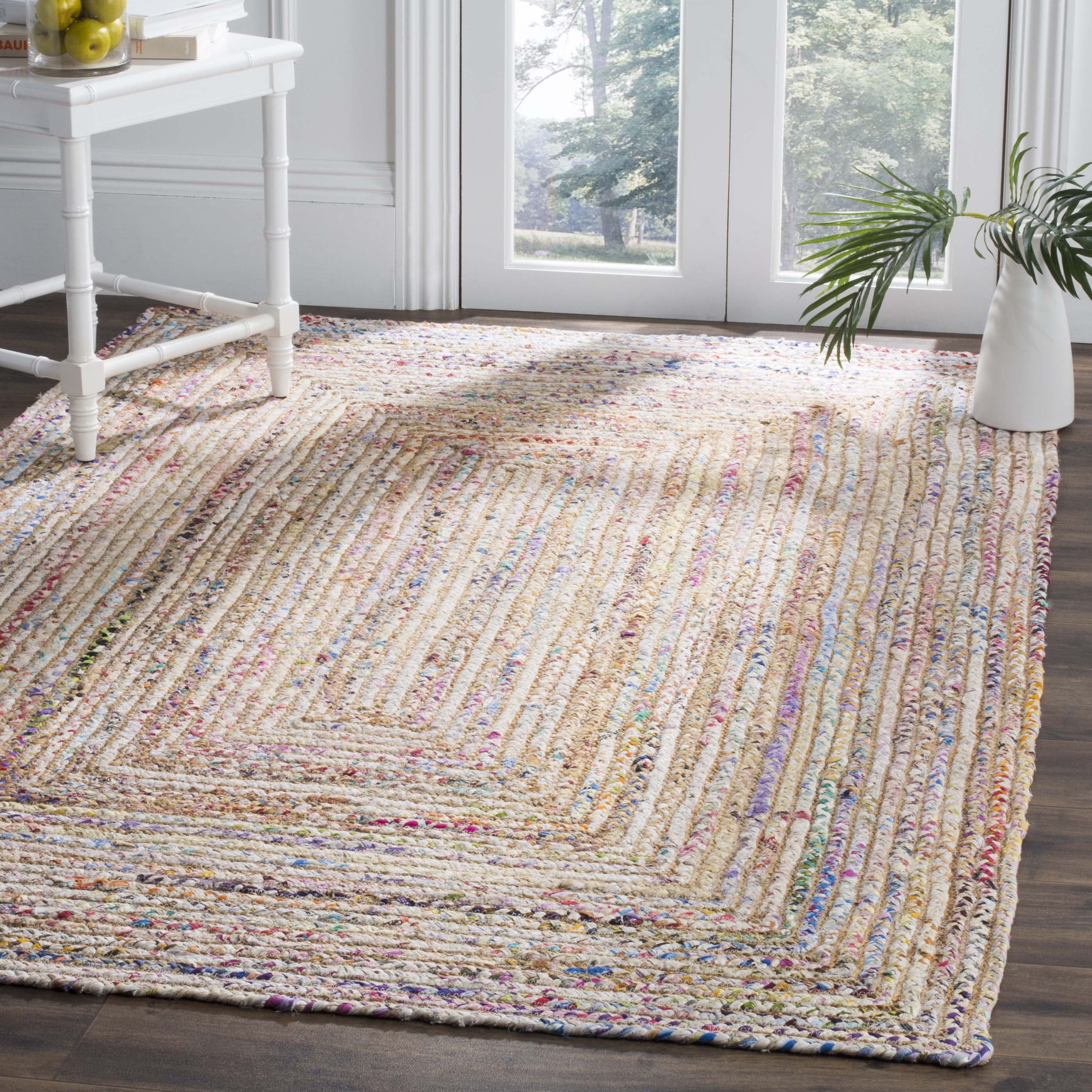 Beige and Multicolor Handmade Cotton Braided Area Rug 9' x 12'