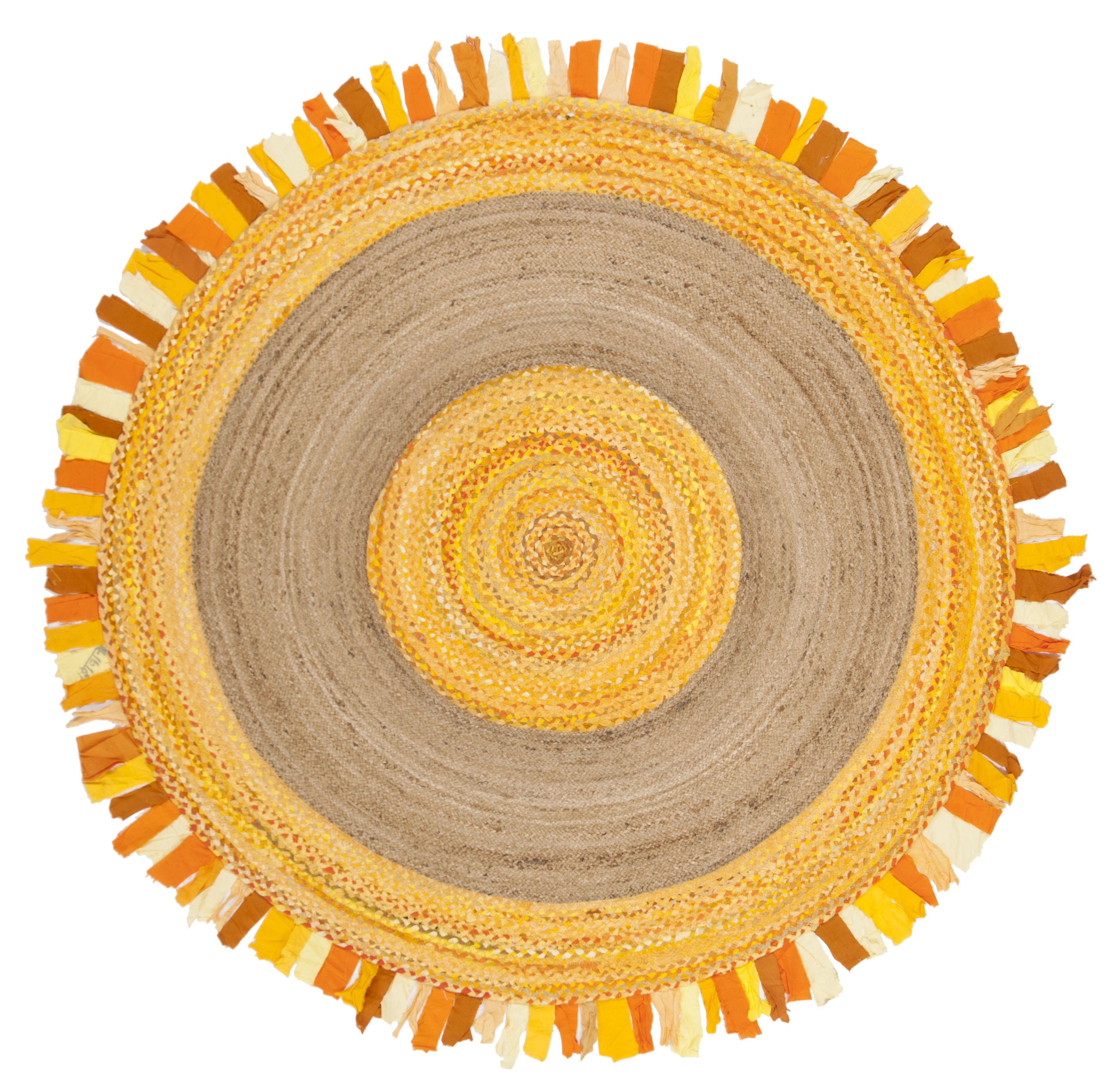 Handmade Round Gold and Natural Cotton Jute Area Rug