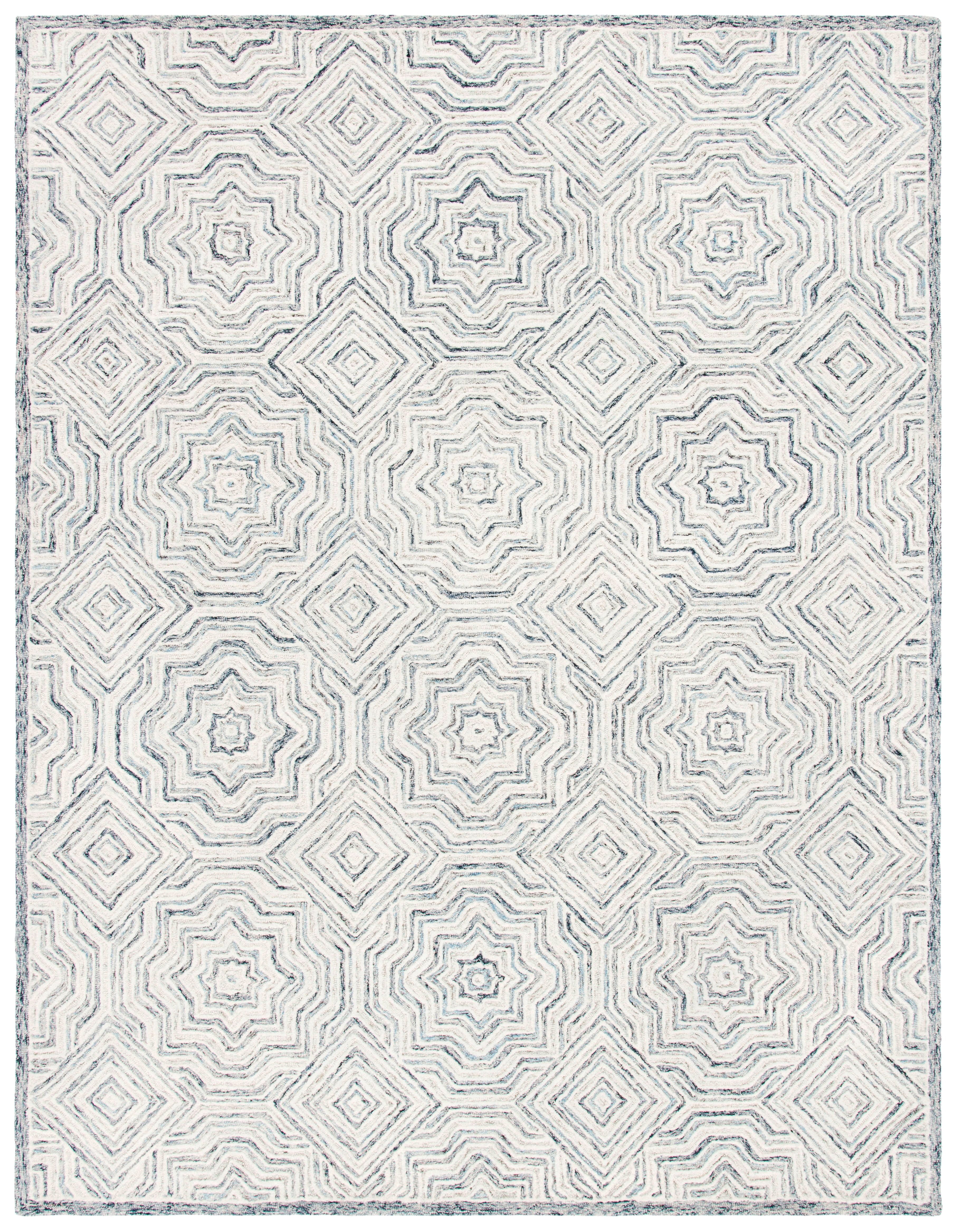 Beige and Blue Hand-Tufted Wool Geometric 9' x 12' Area Rug