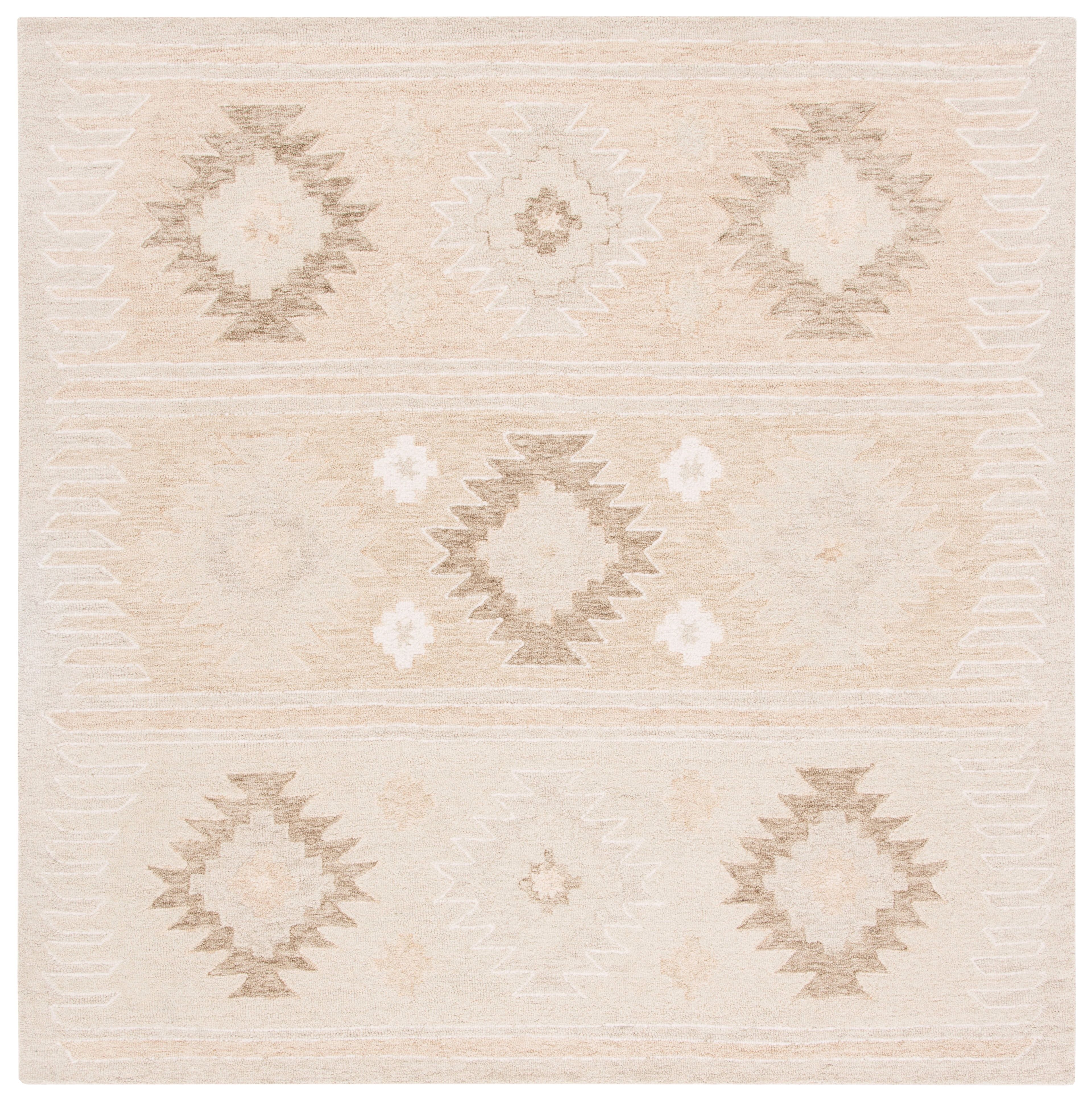 Capri Collection Beige 7' Square Hand-Tufted Wool Rug