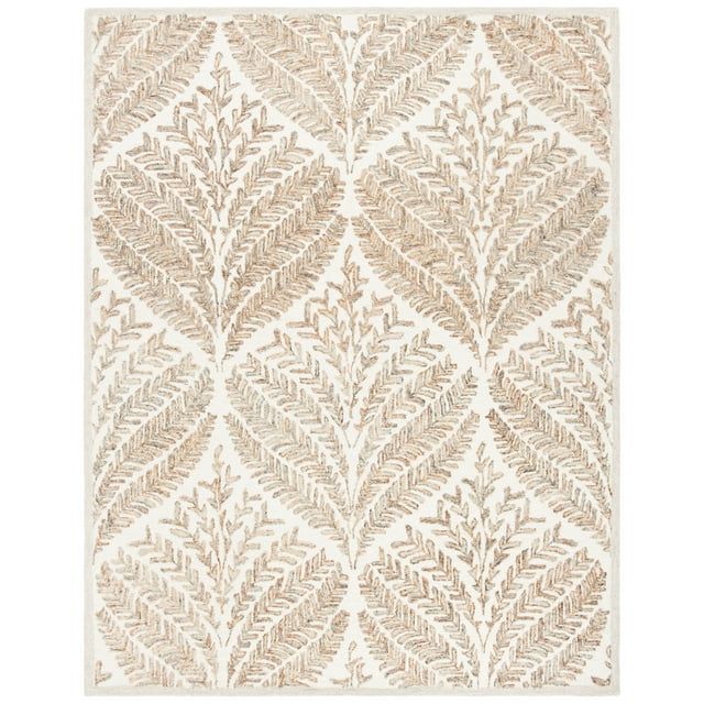 Hand-Tufted Ivory and Brown Wool Rectangular Area Rug 11' x 15'