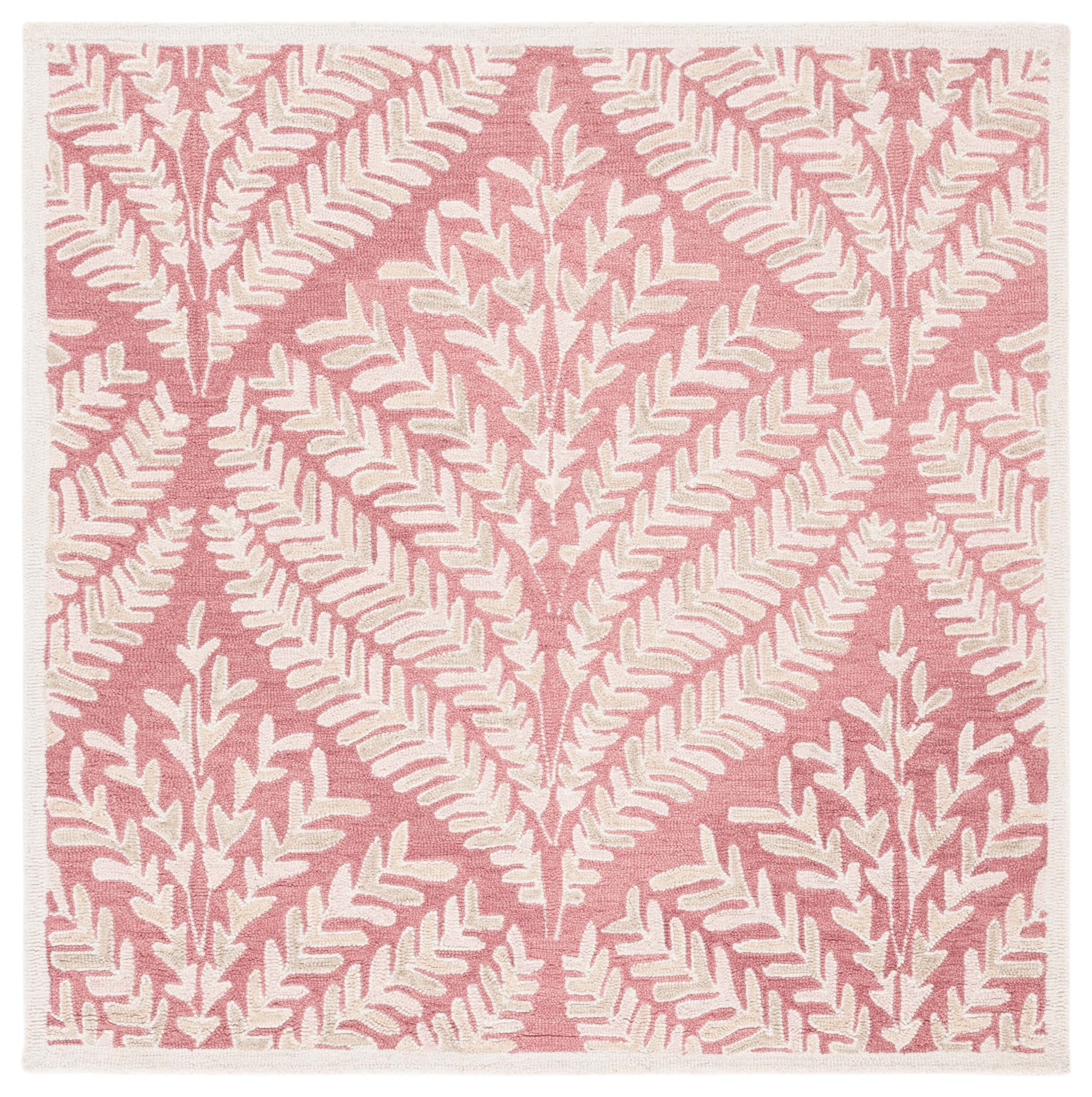 Capri Pink and Ivory Square Tufted Wool Area Rug, 8' x 8'