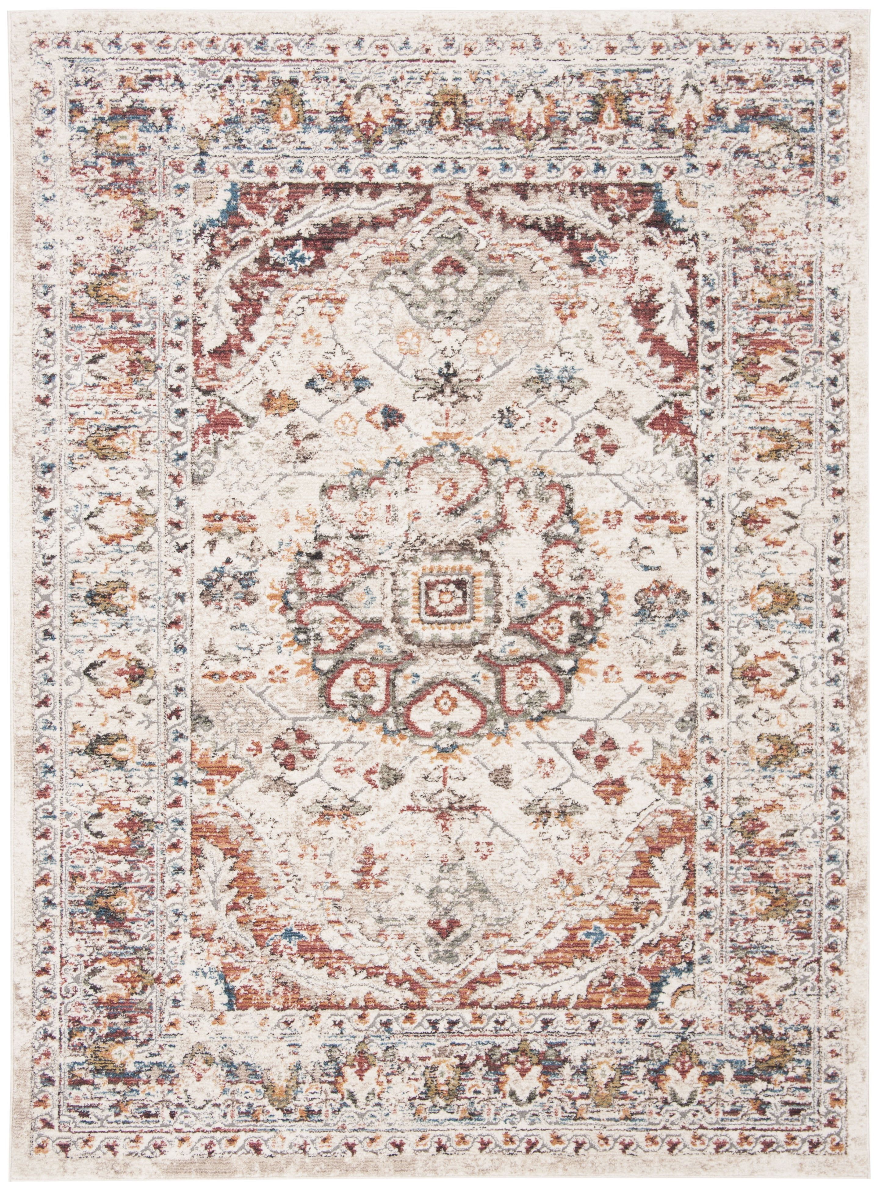 Ivory and Gold Medallion Synthetic Rectangular Area Rug