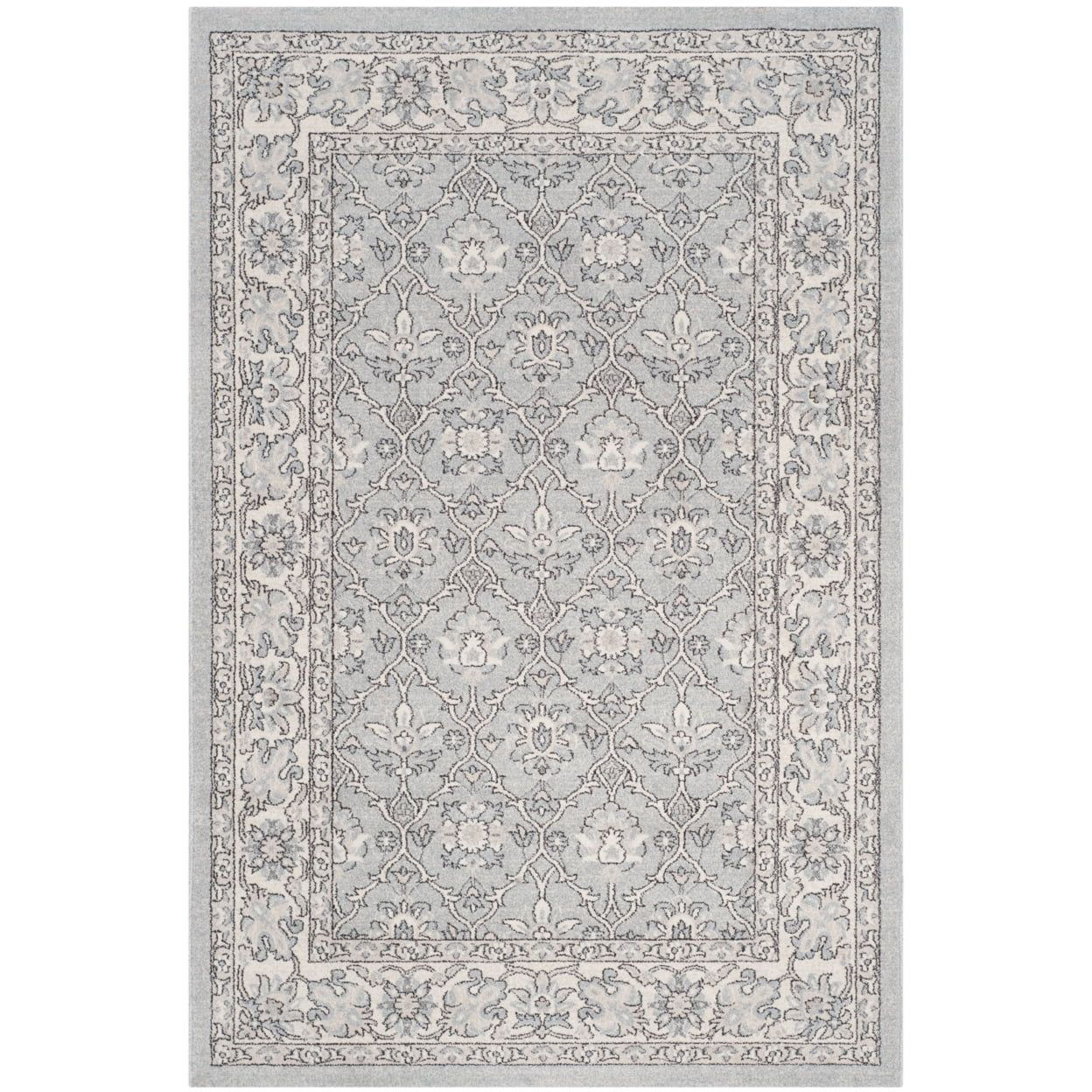 Light Blue and Ivory Floral Motif Rectangular Area Rug