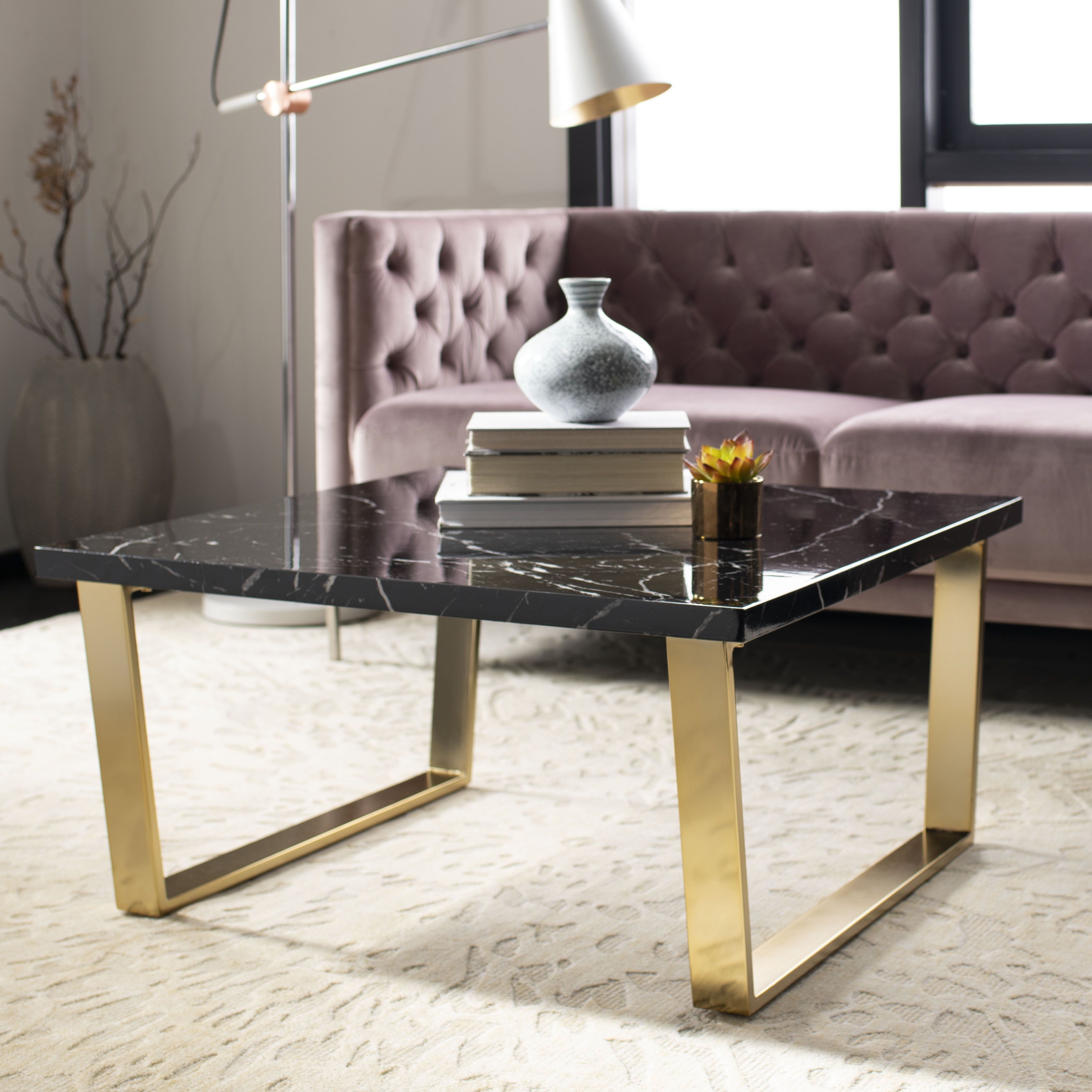 Carmen Black Marble and Brass Square Coffee Table