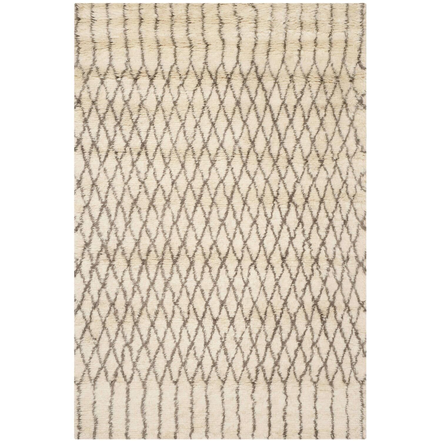 Ivory & Green Hand-Tufted Wool Shag Area Rug 6' x 9'